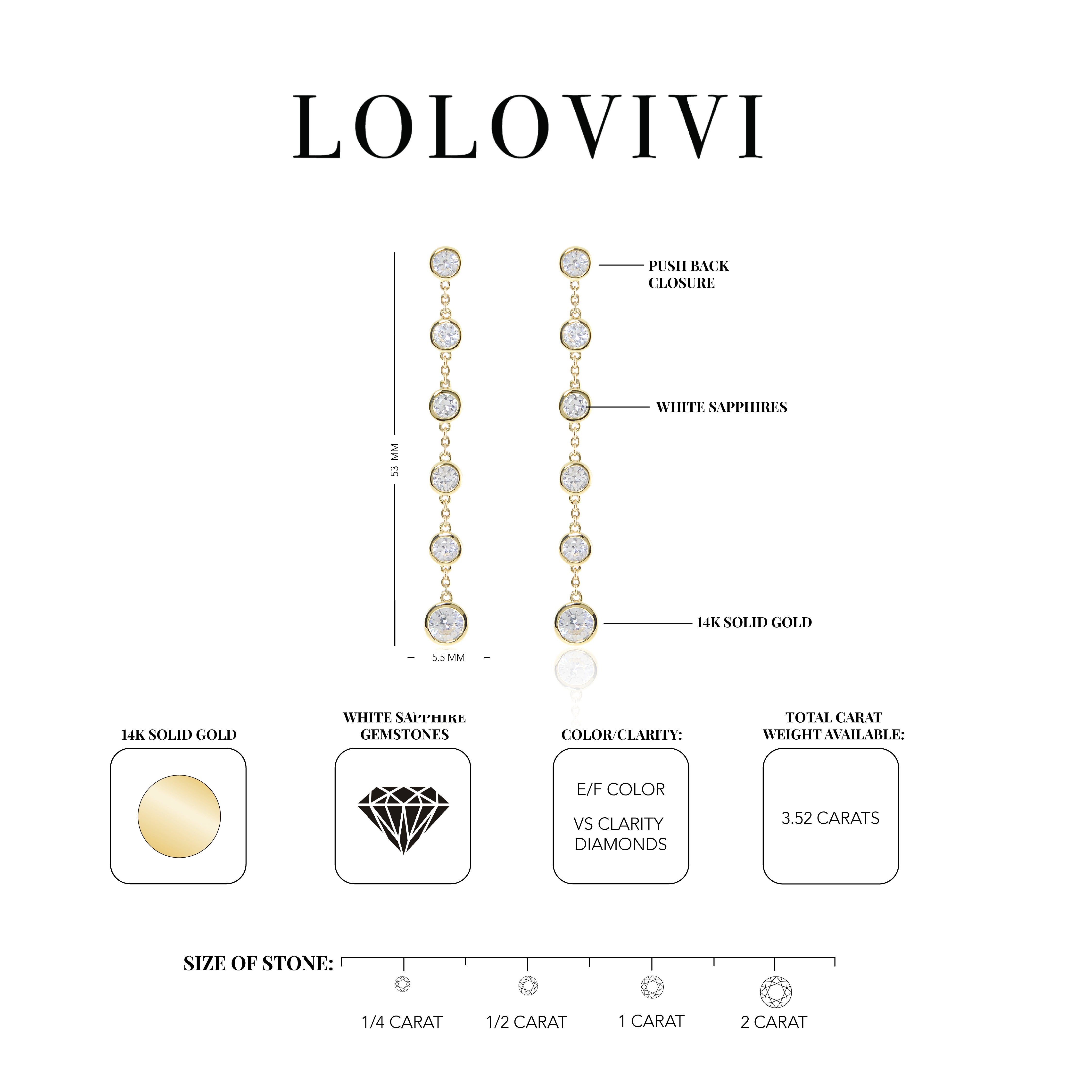 14K solid gold earrings with white sapphire gemstones and push back closure.