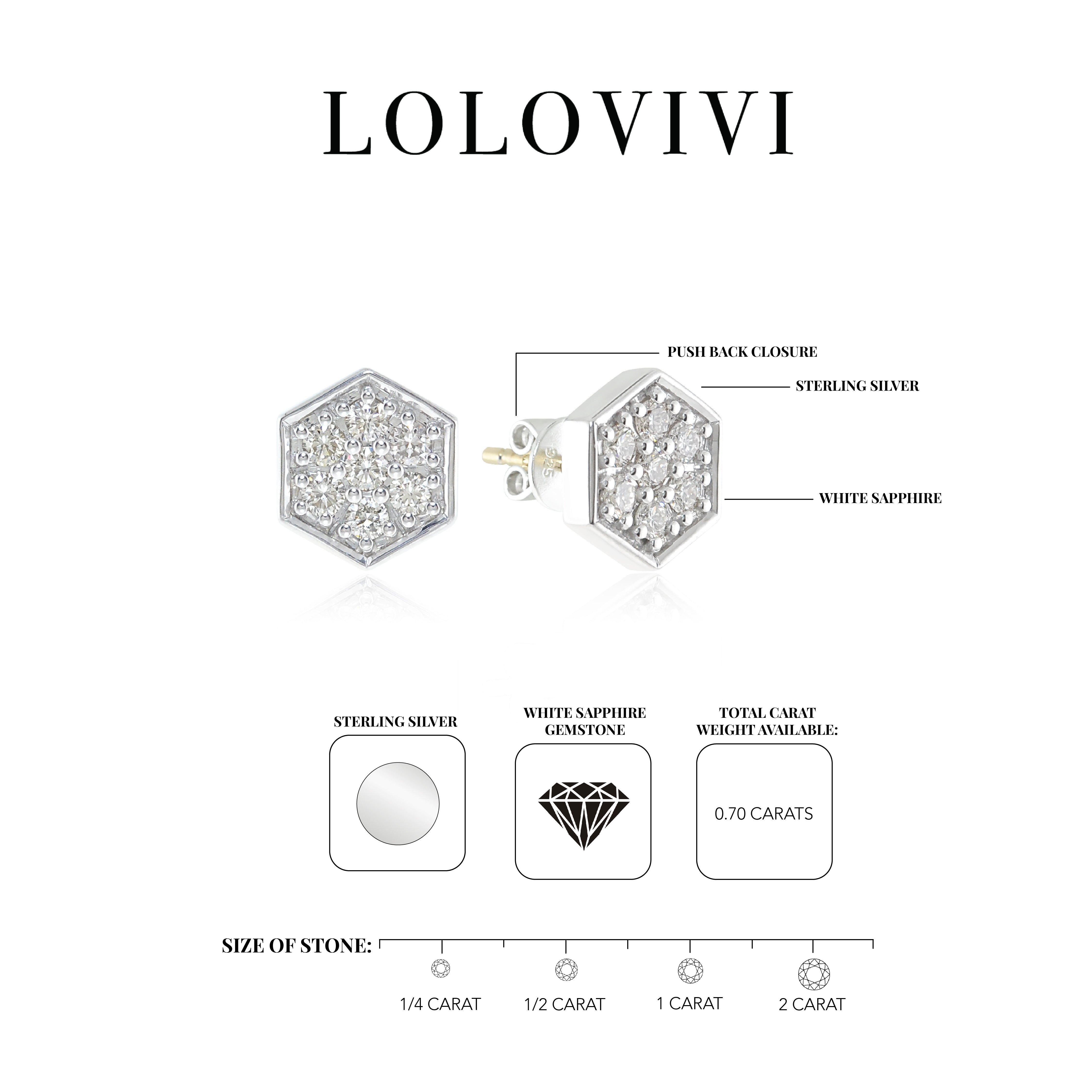 Hexagon sterling silver earrings with white sapphire gemstones and push back closure.