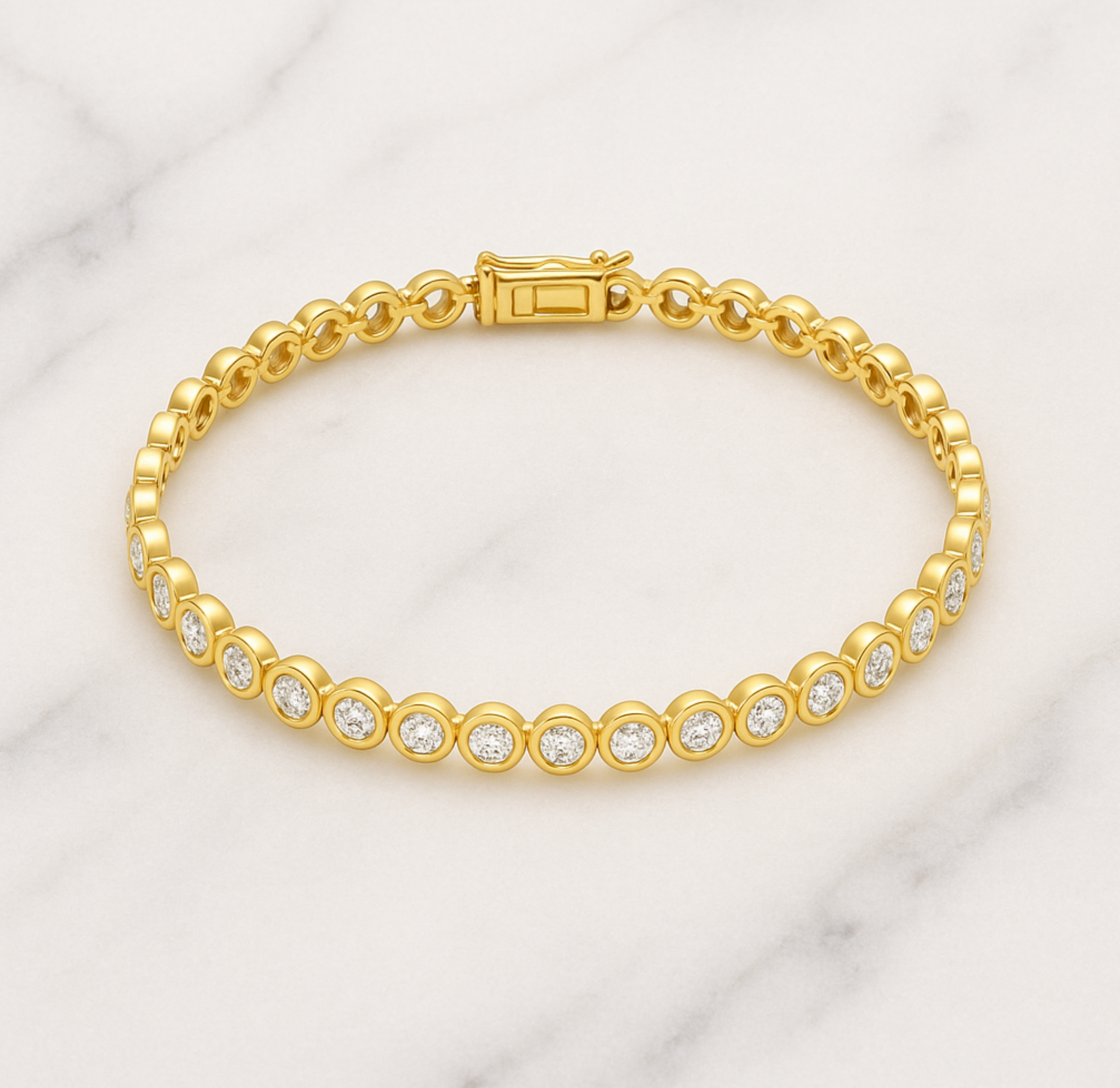 Gold bracelet with embedded diamonds on a light background
