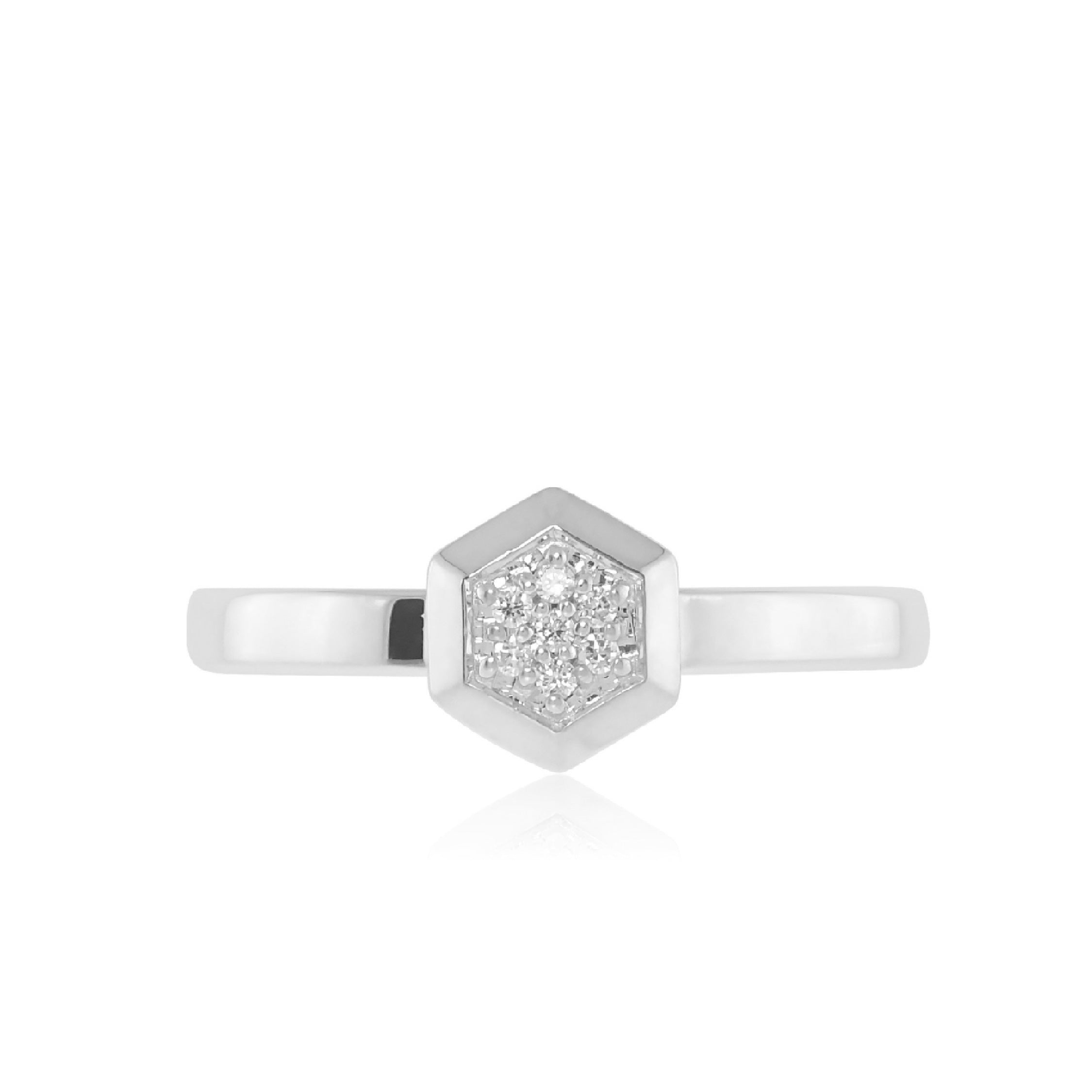 Sterling Silver White Sapphire Hexagon Ring