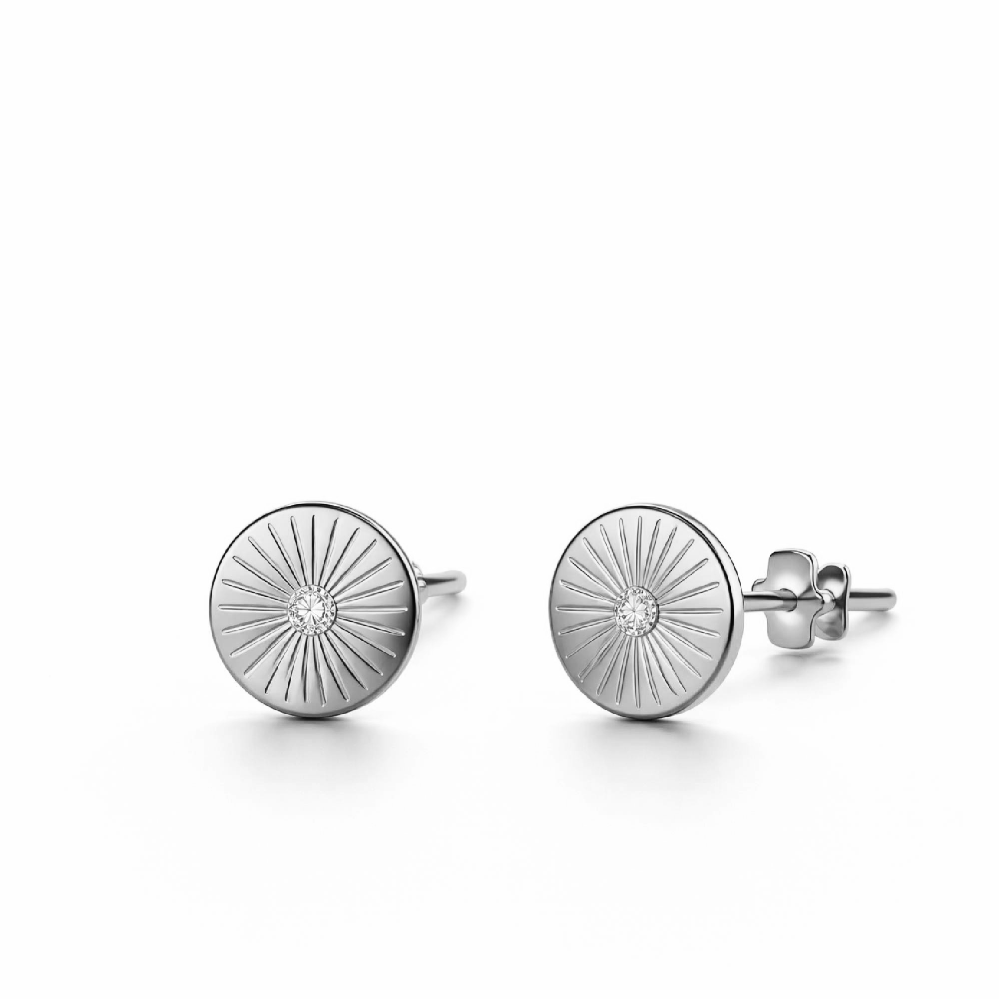 sterling silver liv sunburst earrings with a single lab grown diamond