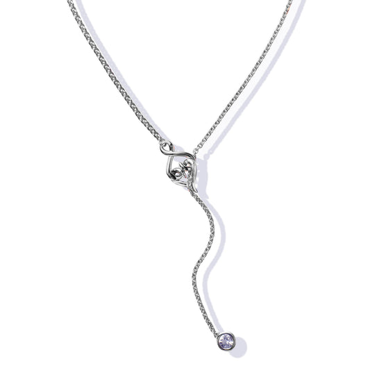 Sterling Silver White Sapphire Heart Y Necklace