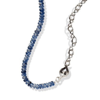 Sterling Silver Blue Kyanite Natural White & Black Diamond Necklace