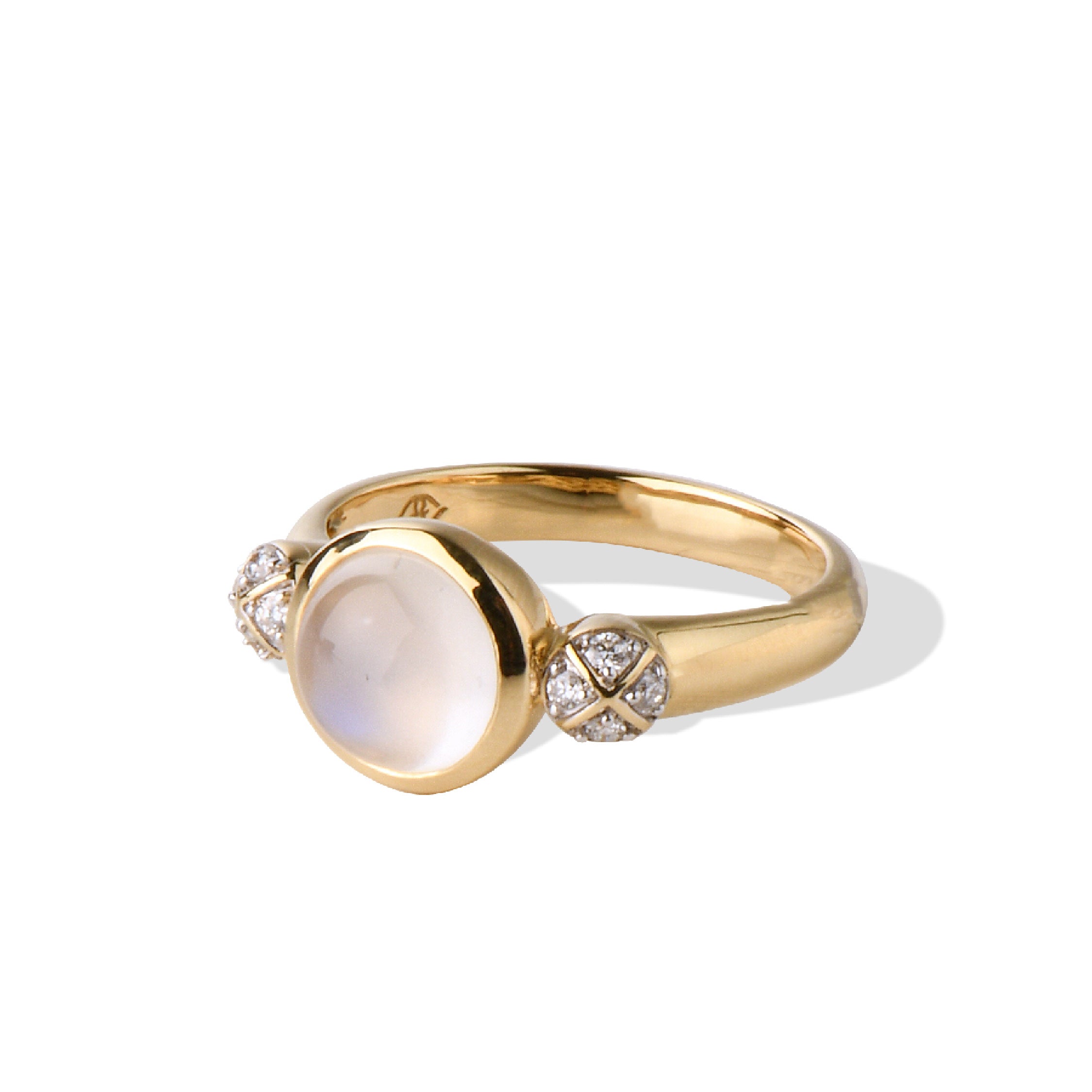 14K gold ring with a central opal and diamond accents on the band.