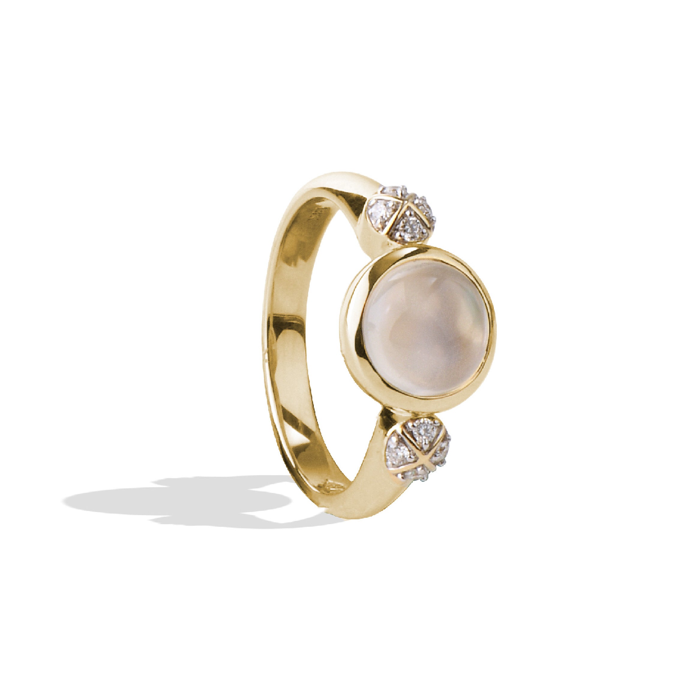 14K solid gold ring with a central opal and two diamond accents.