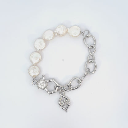 Sterling Silver White Sapphire Pearl Bracelet