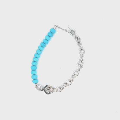 Sterling Silver Turquoise White and Black Sapphire Bracelet