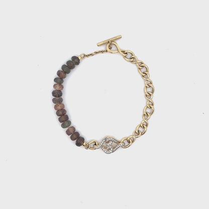 Solid Gold Brown Andesine and Natural White Diamond Bracelet