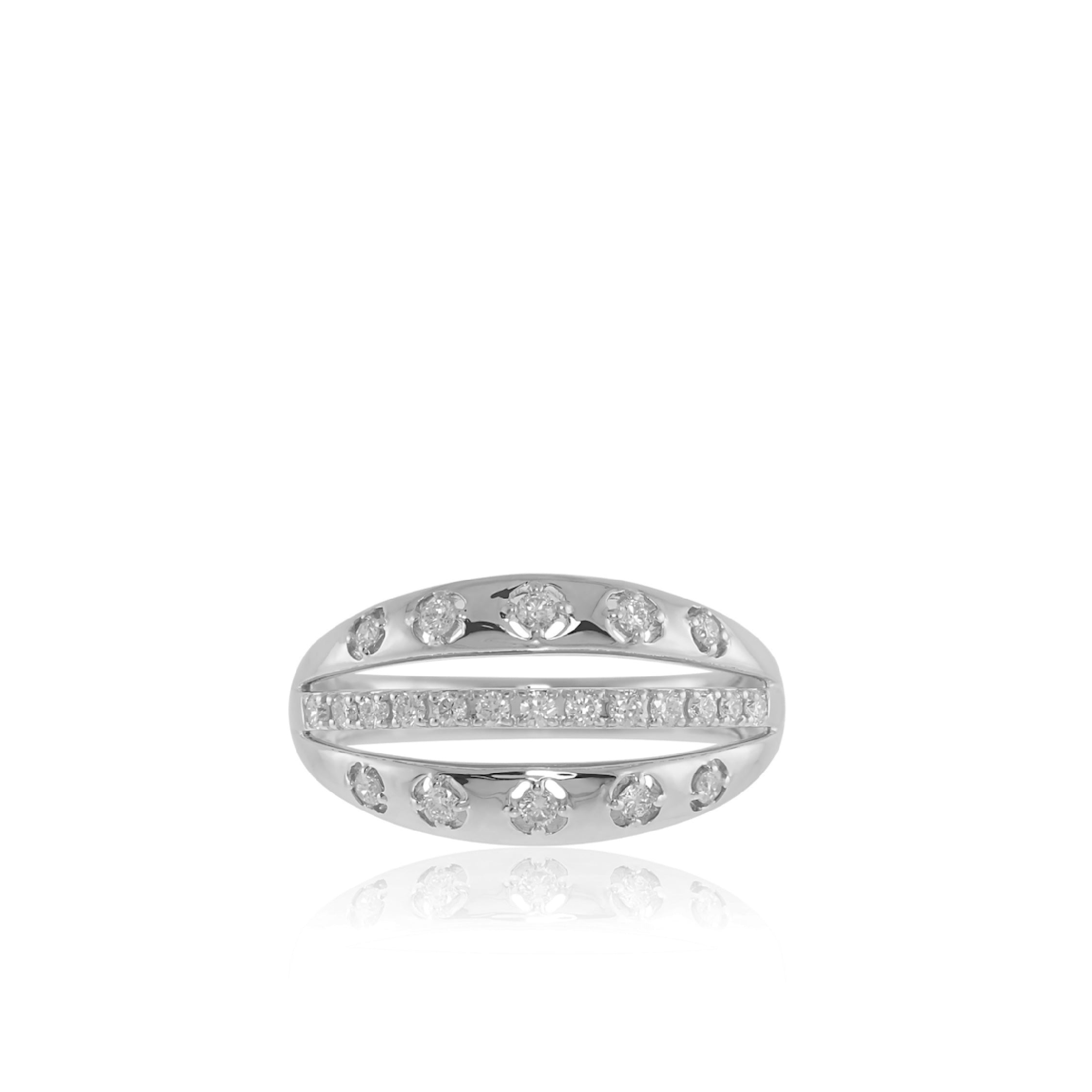 14K solid gold ring with diamonds, featuring a sleek band and elegant design.