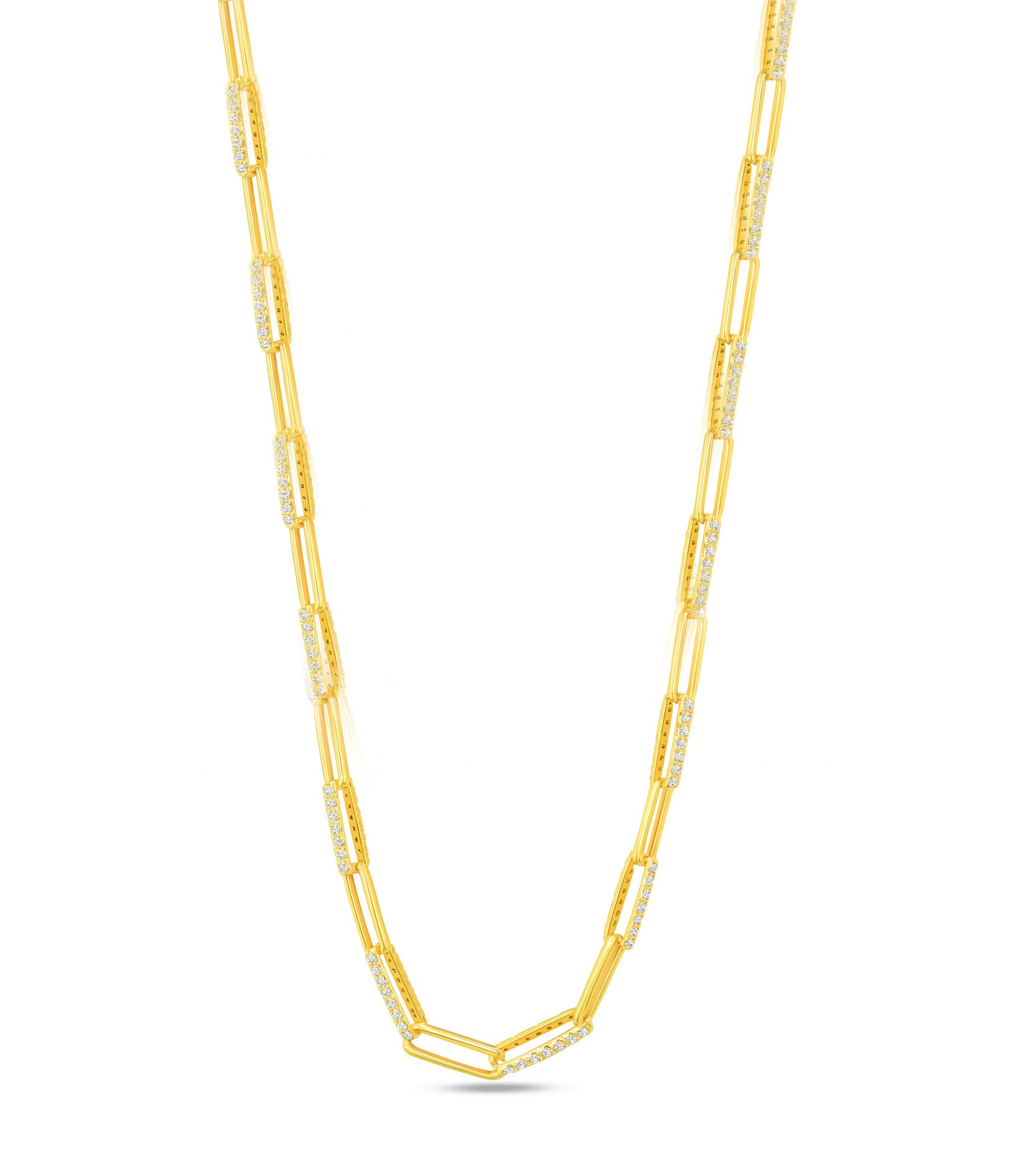 Gold chain necklace on a white background