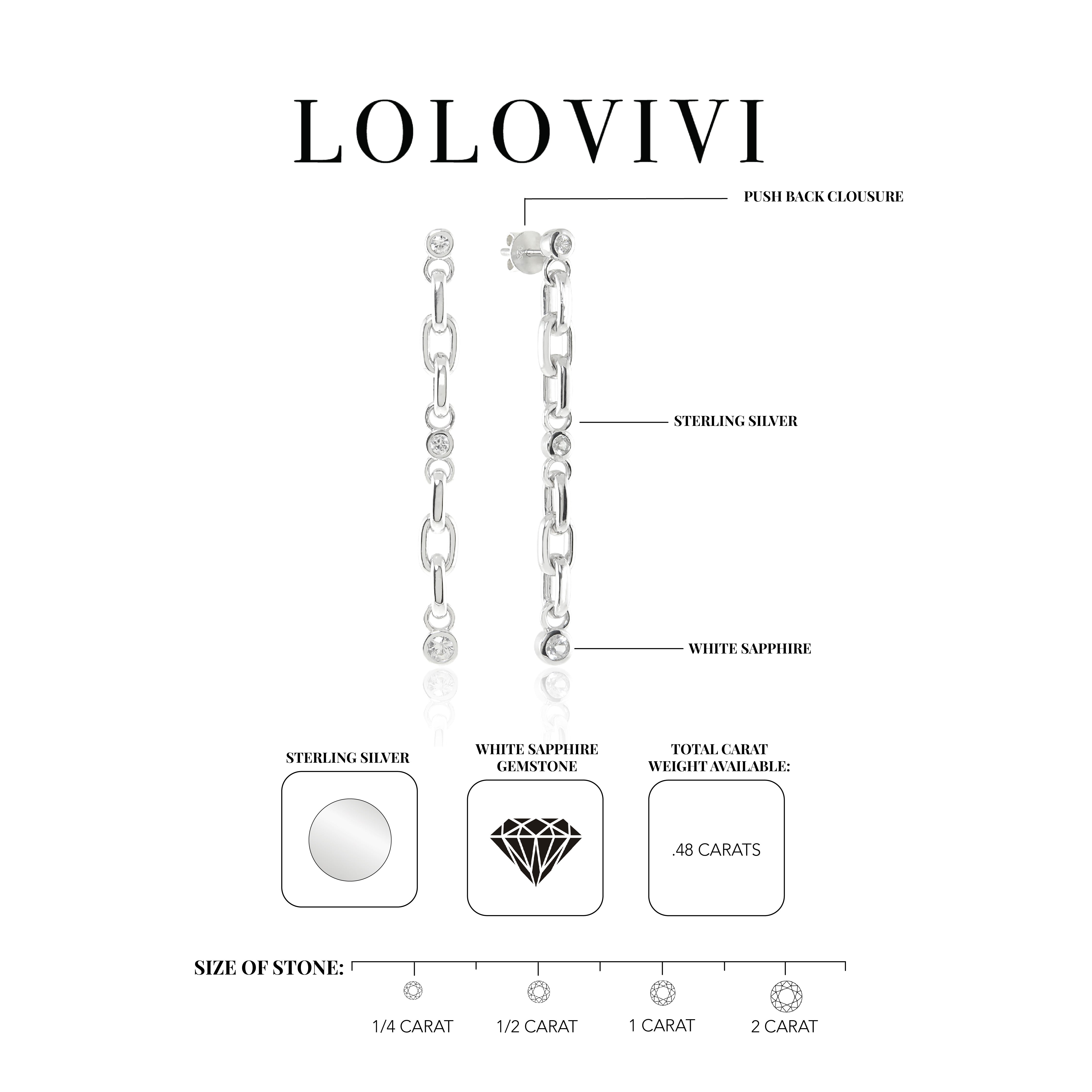Sterling silver chain earrings with white sapphire gemstones and push back closure.
