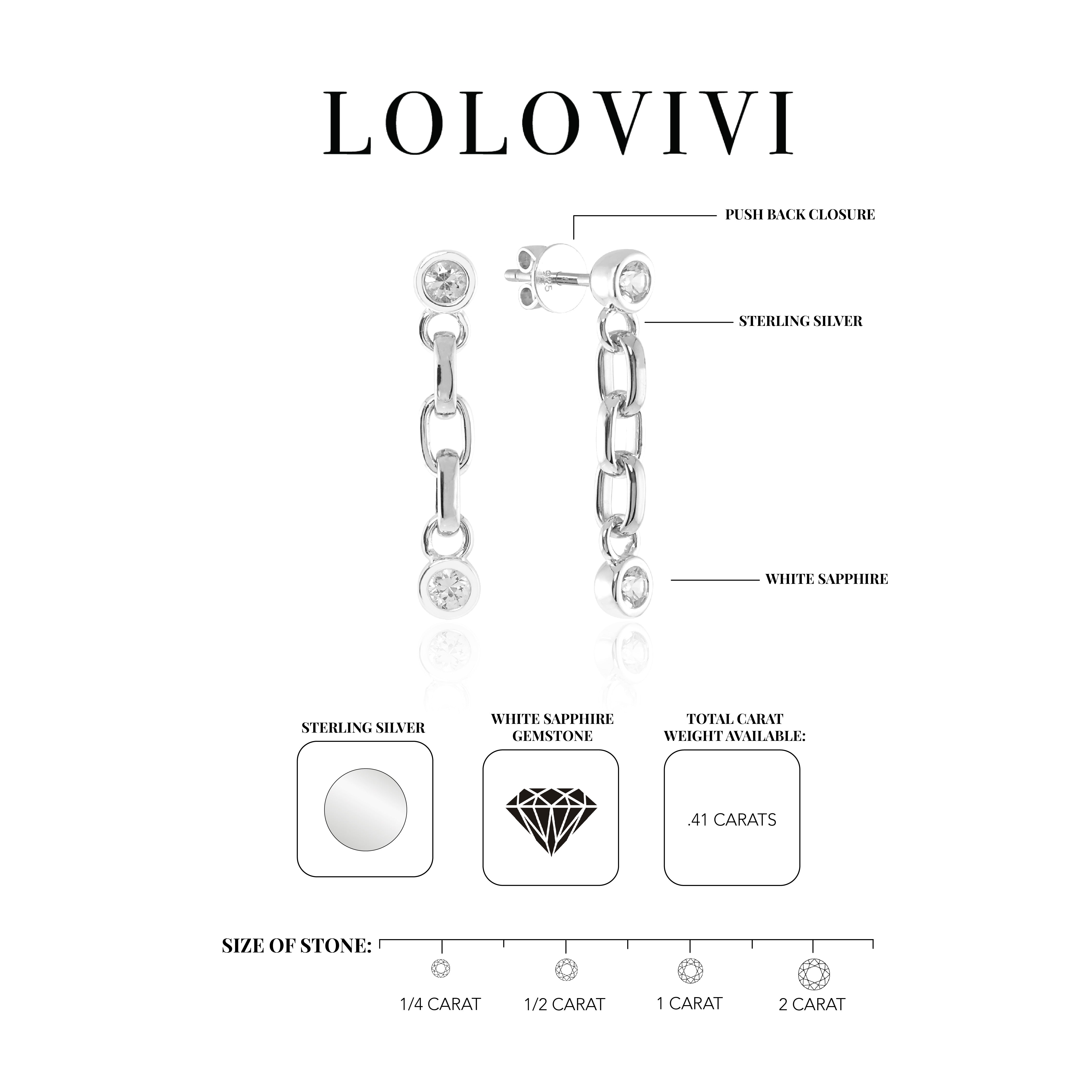 Sterling silver earrings with white sapphire gemstones and short chain design.