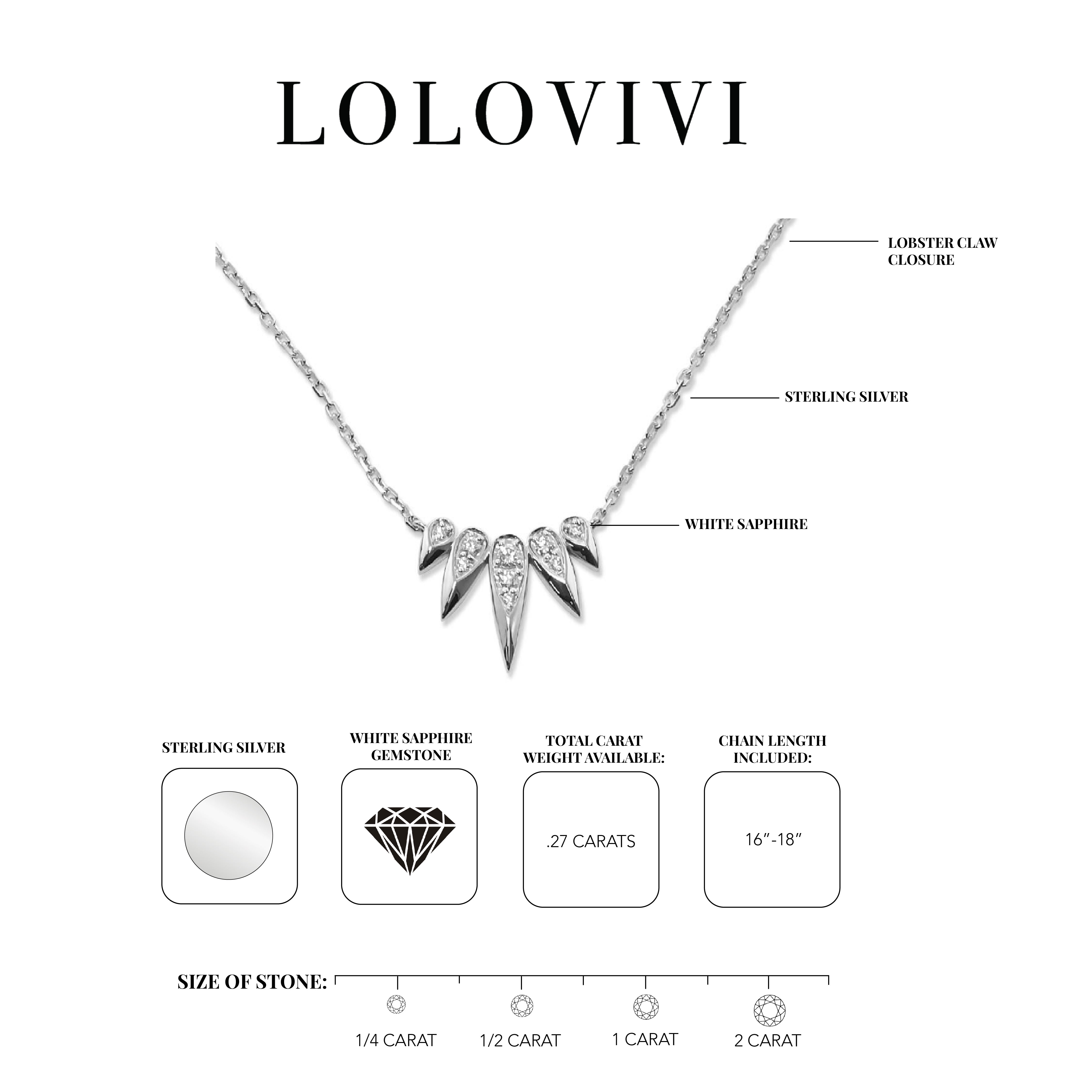 Sterling silver necklace with white sapphire pendant and lobster claw closure.