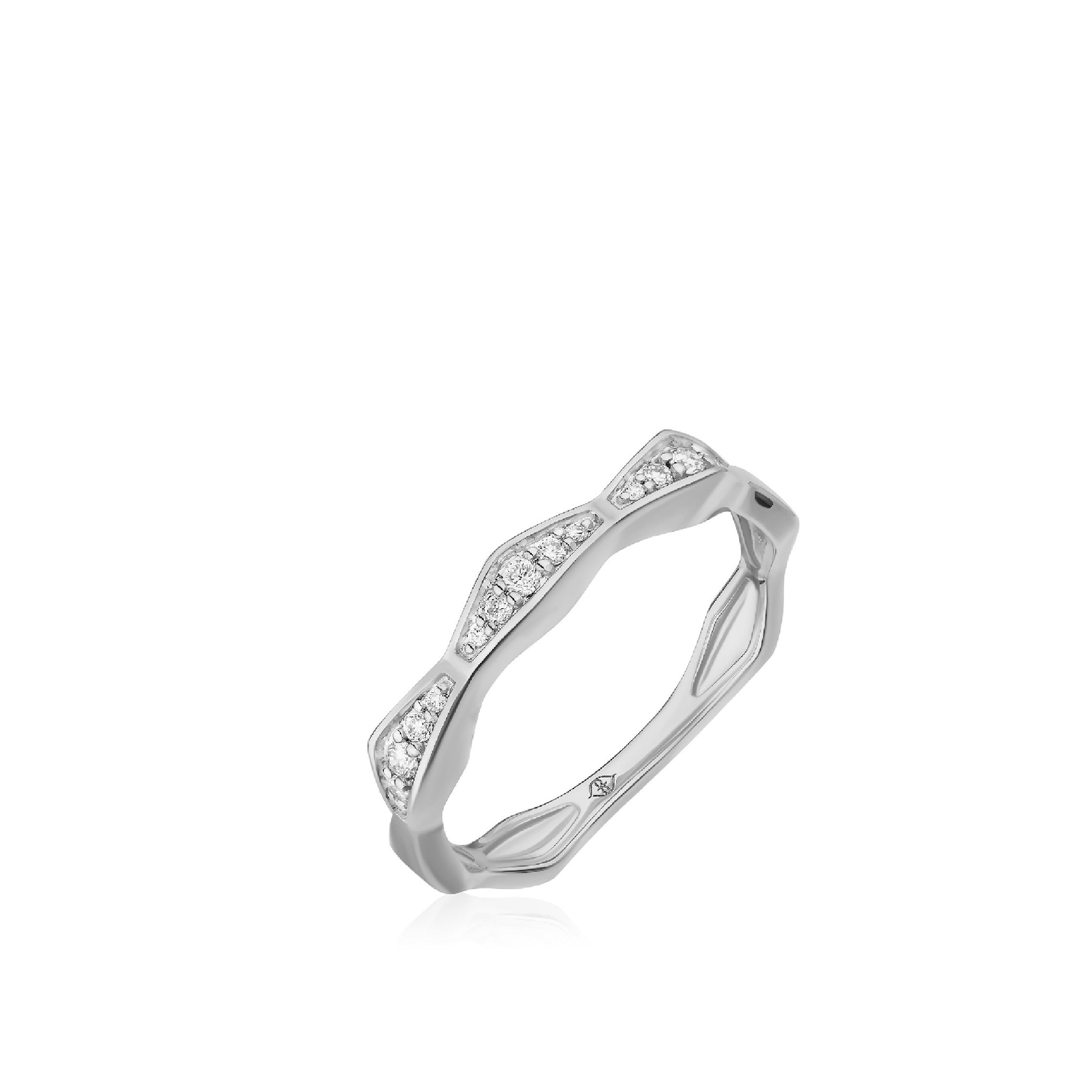 Sterling silver ring with white gemstones in a double stack design.