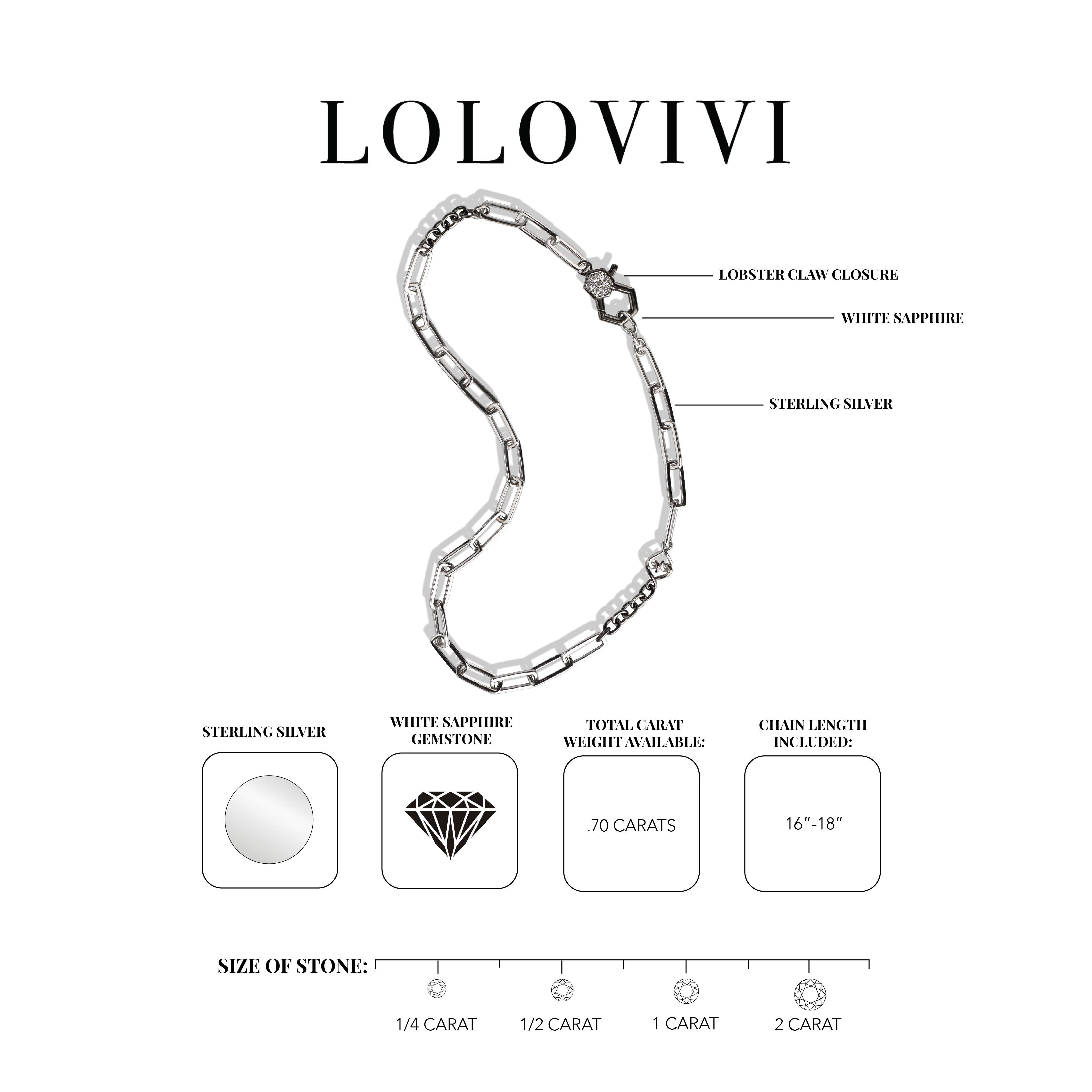 Sterling silver paperclip necklace with white sapphire accents and lobster claw closure.