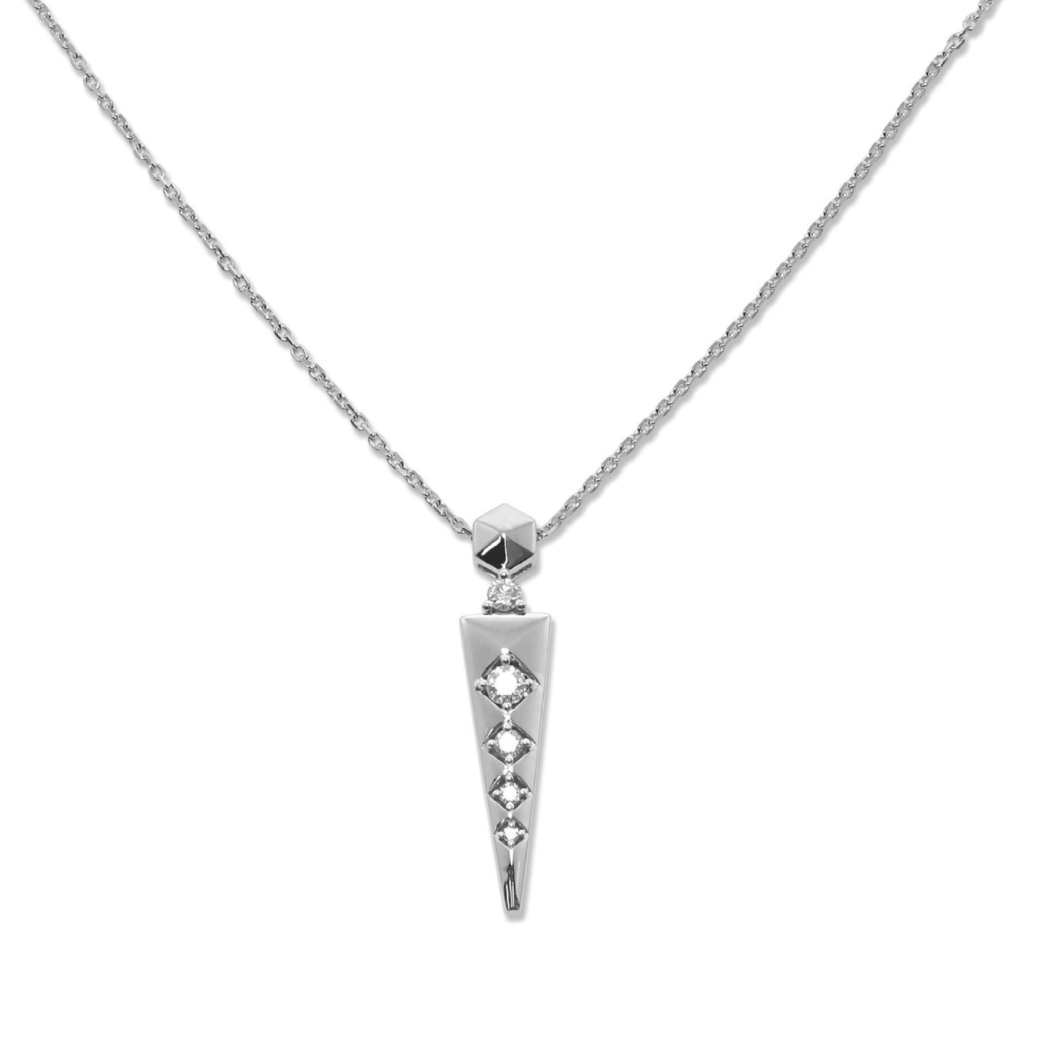 Silver necklace with a unique pendant on a white background