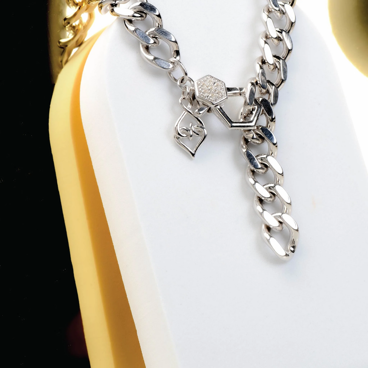 Curb Chain Necklace | 18" Sterling Silver Curb Chain with White Sapphires