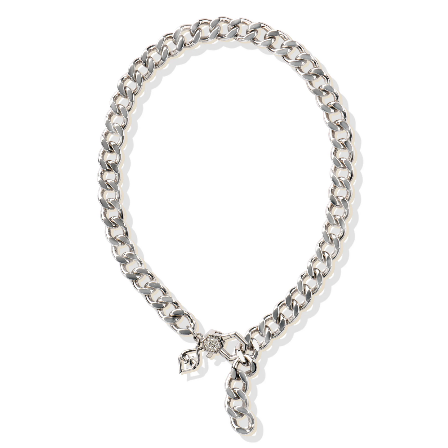 Curb Chain Necklace | 18" Sterling Silver Curb Chain with White Sapphires