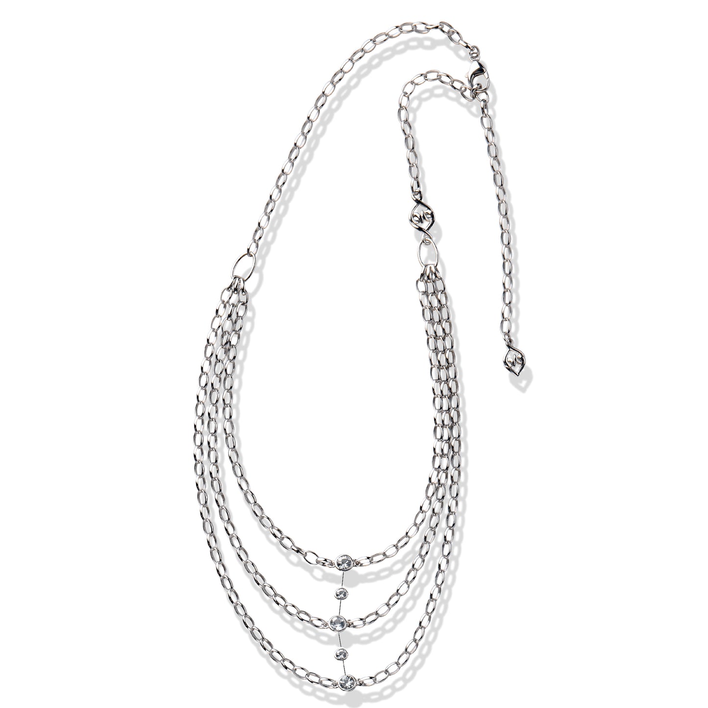 Sterling Silver Layered White Sapphire Triple Necklace
