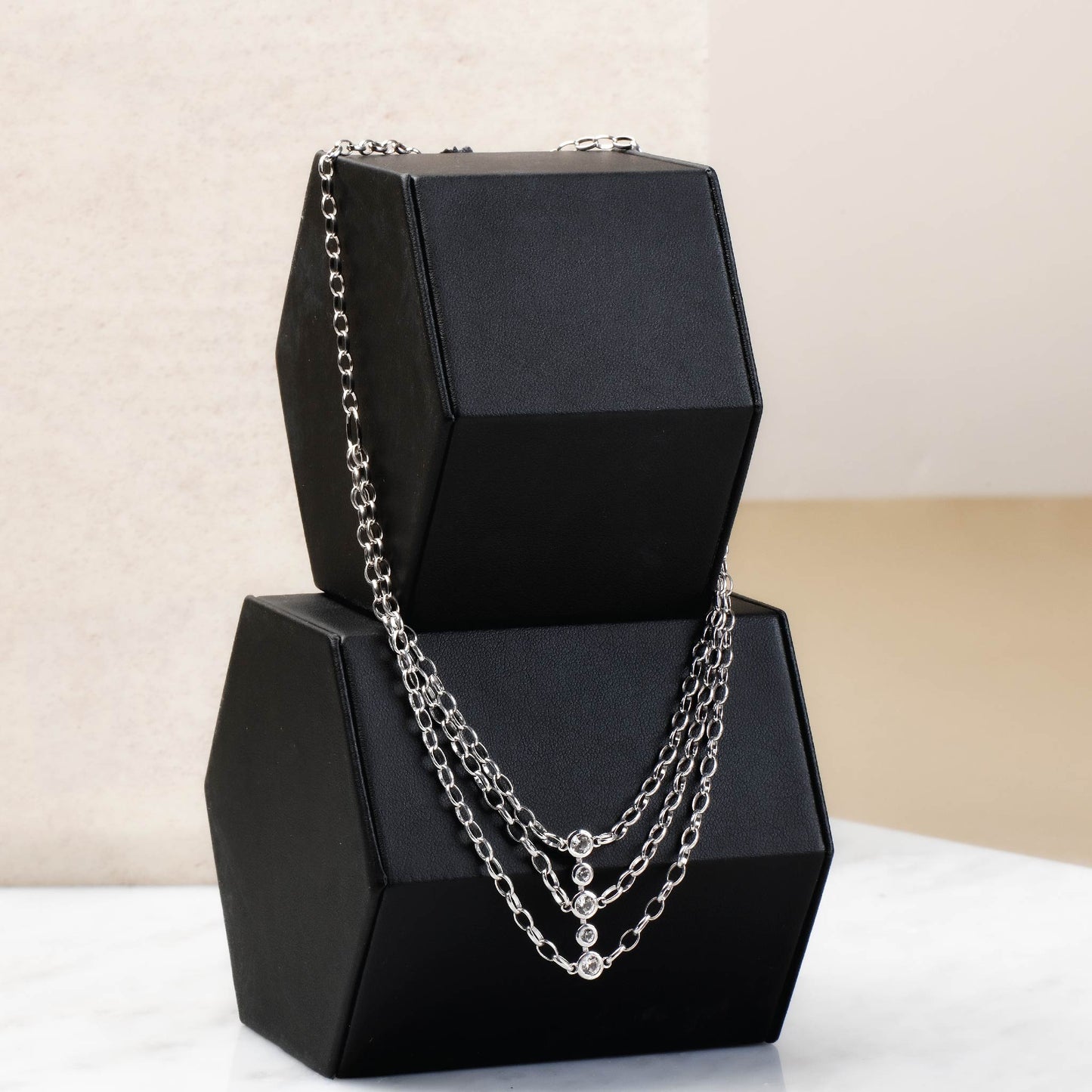 Sterling Silver Layered White Sapphire Triple Necklace