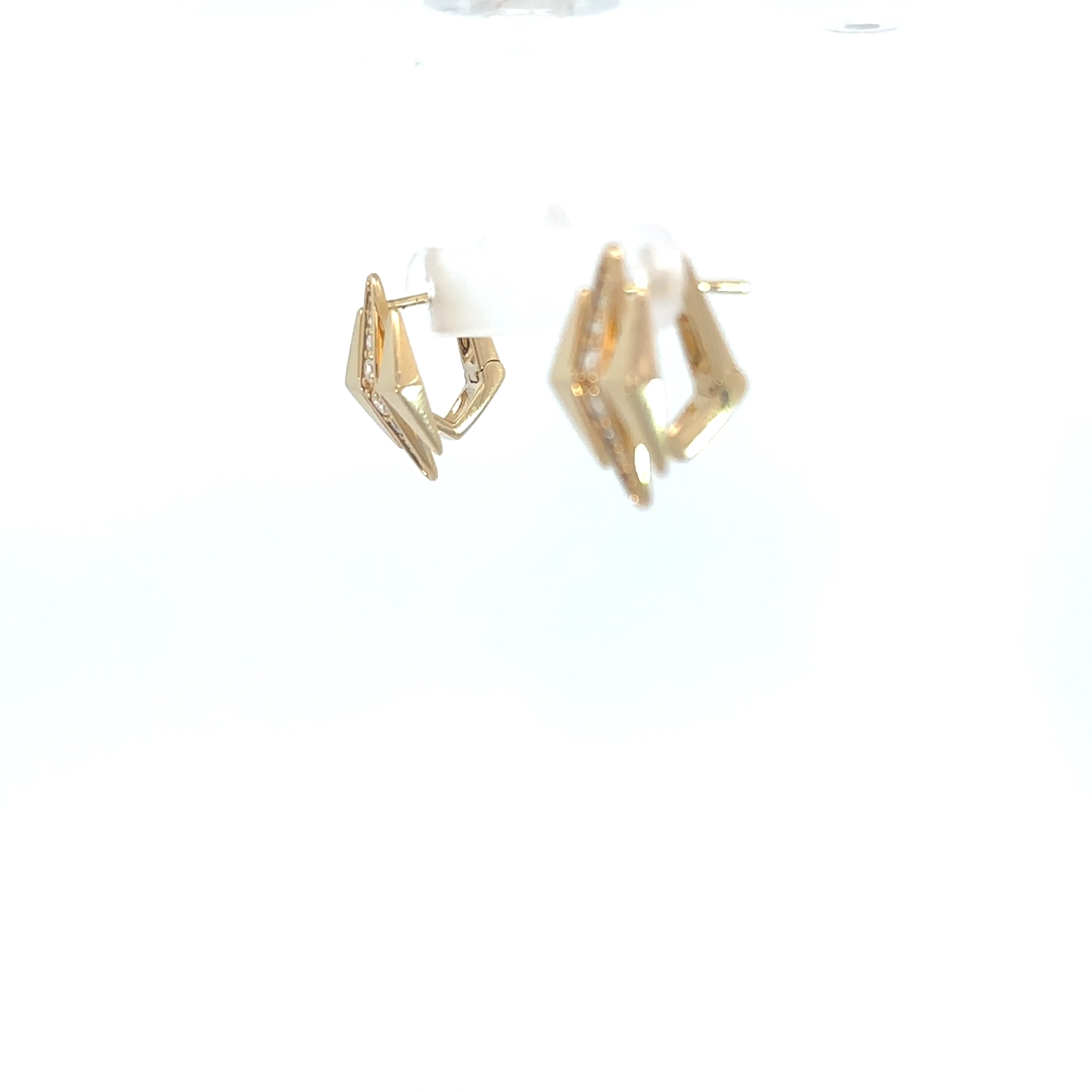 The Finley Earrings - Solid Gold & White Diamond Triptych Earrings