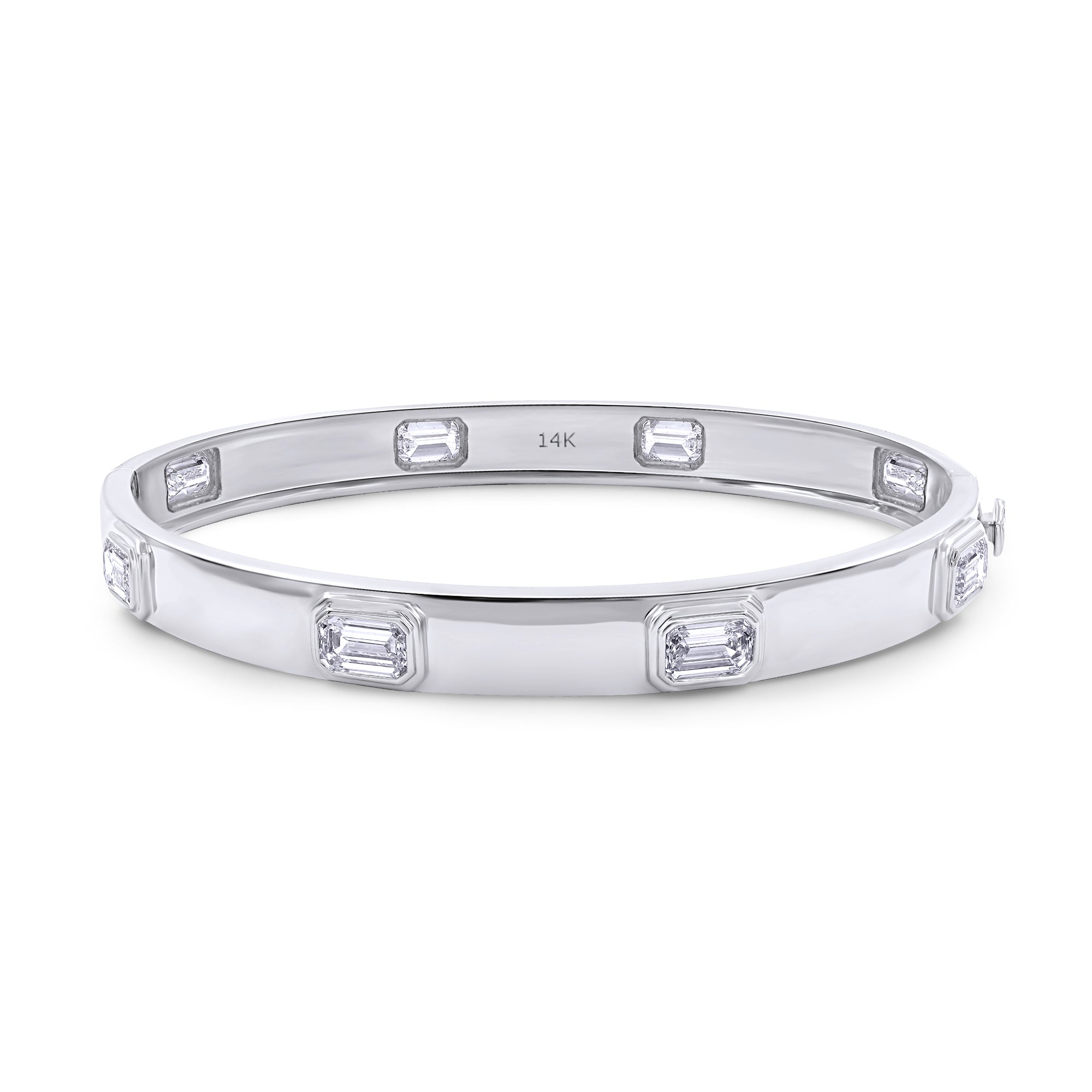 Silver bracelet with embedded diamonds on a white background