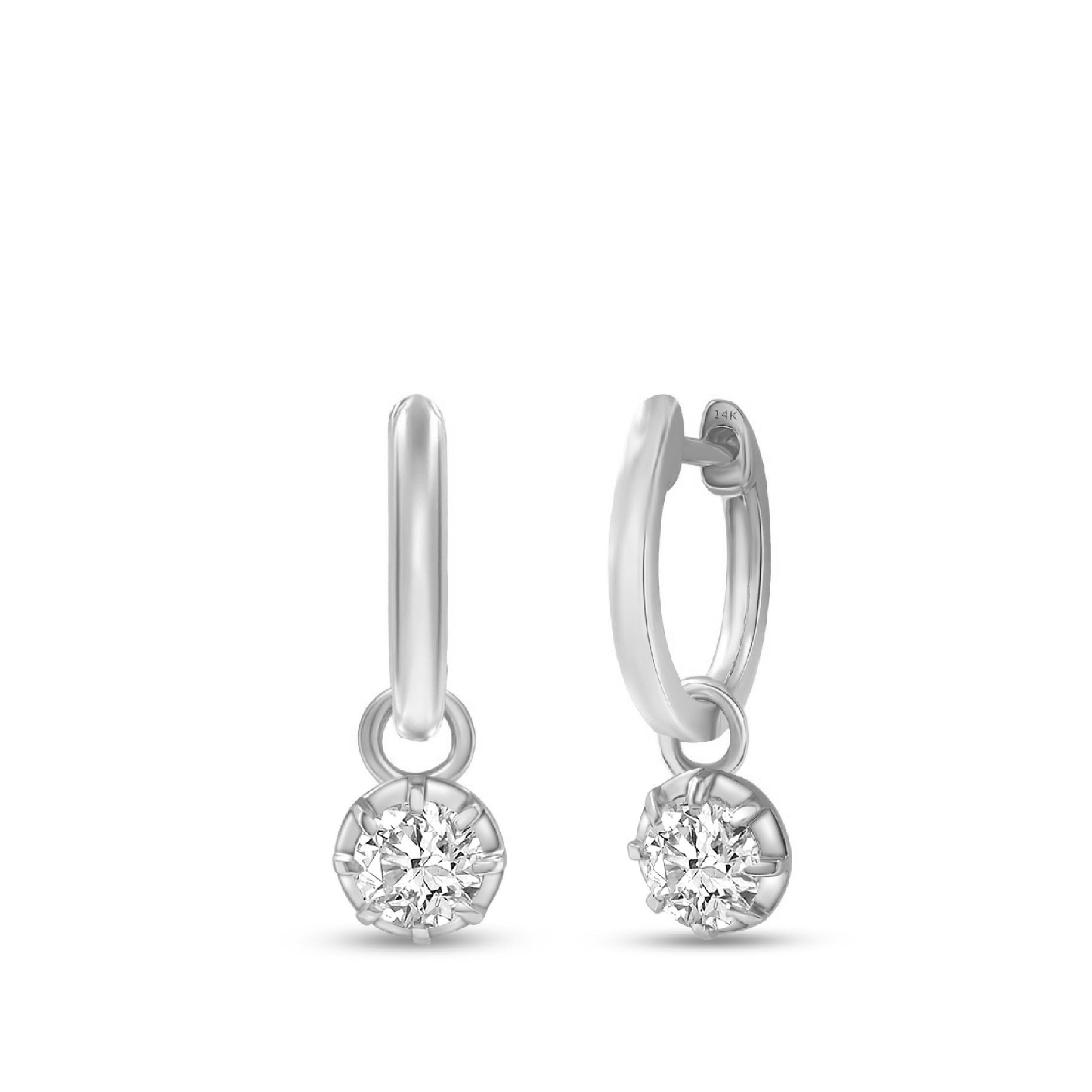 The leslie 14k white gold diamond hoop dangle earrings