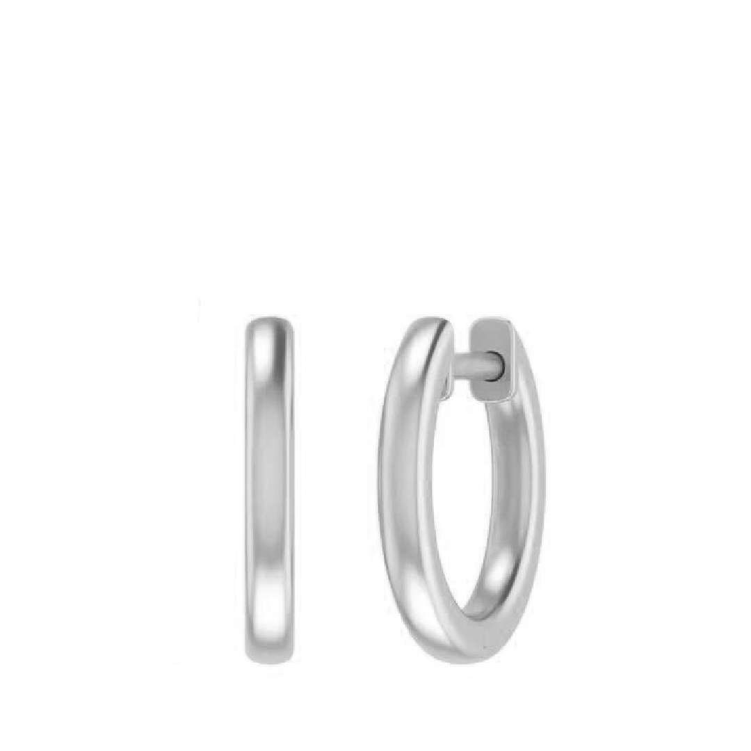 Silver white gold hoop earrings on a white background