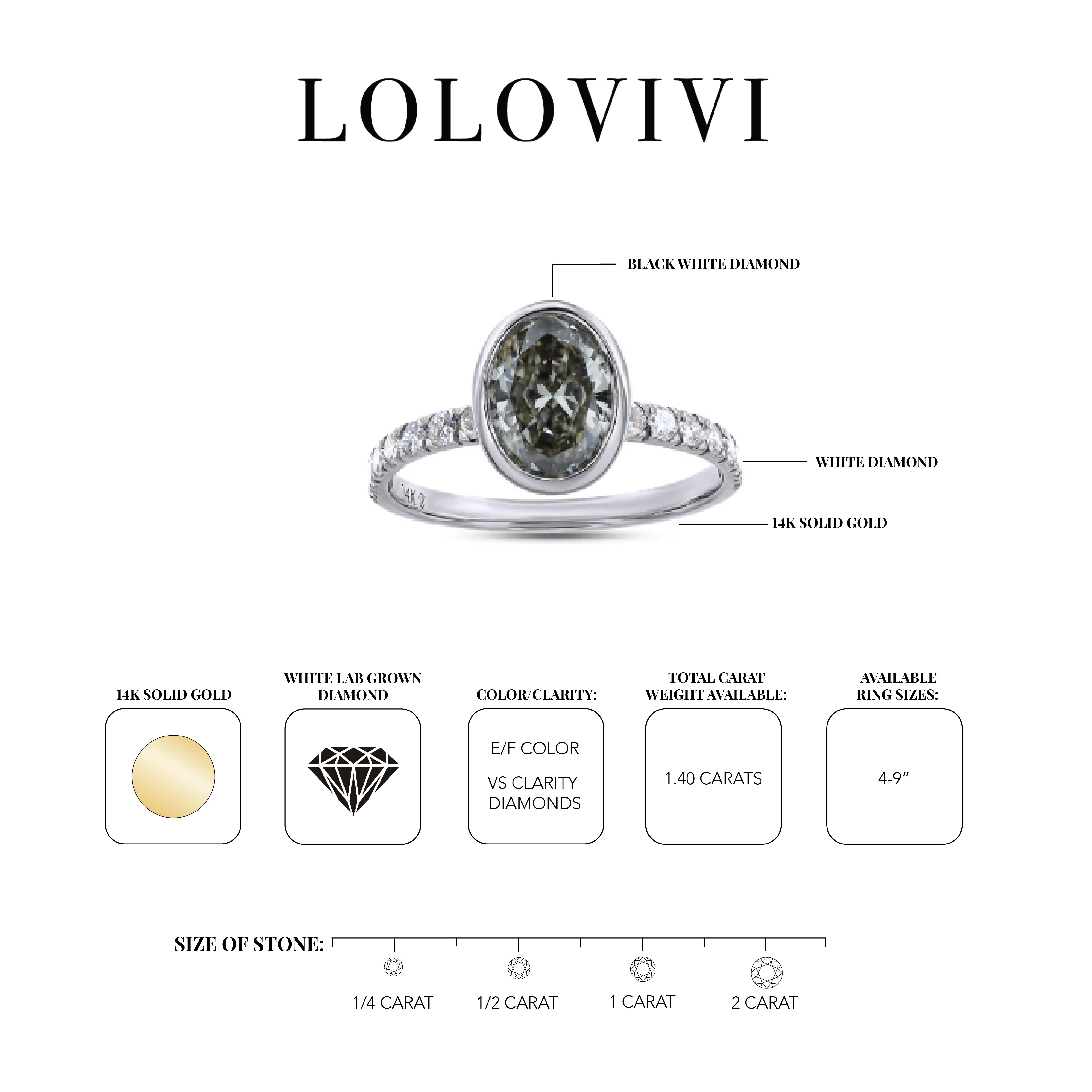 White gold ring with a smokey black diamond and white diamonds on the band.