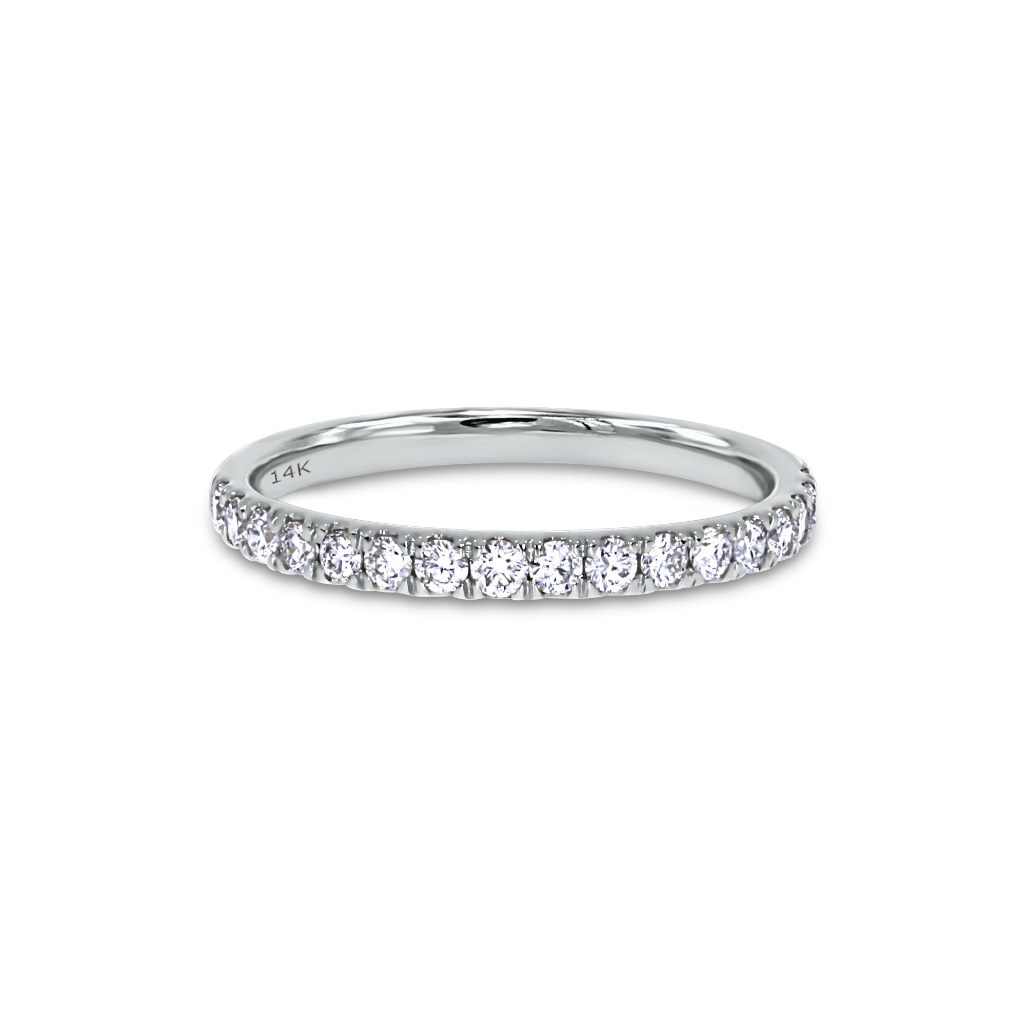 Silver ring with small diamonds on a white background