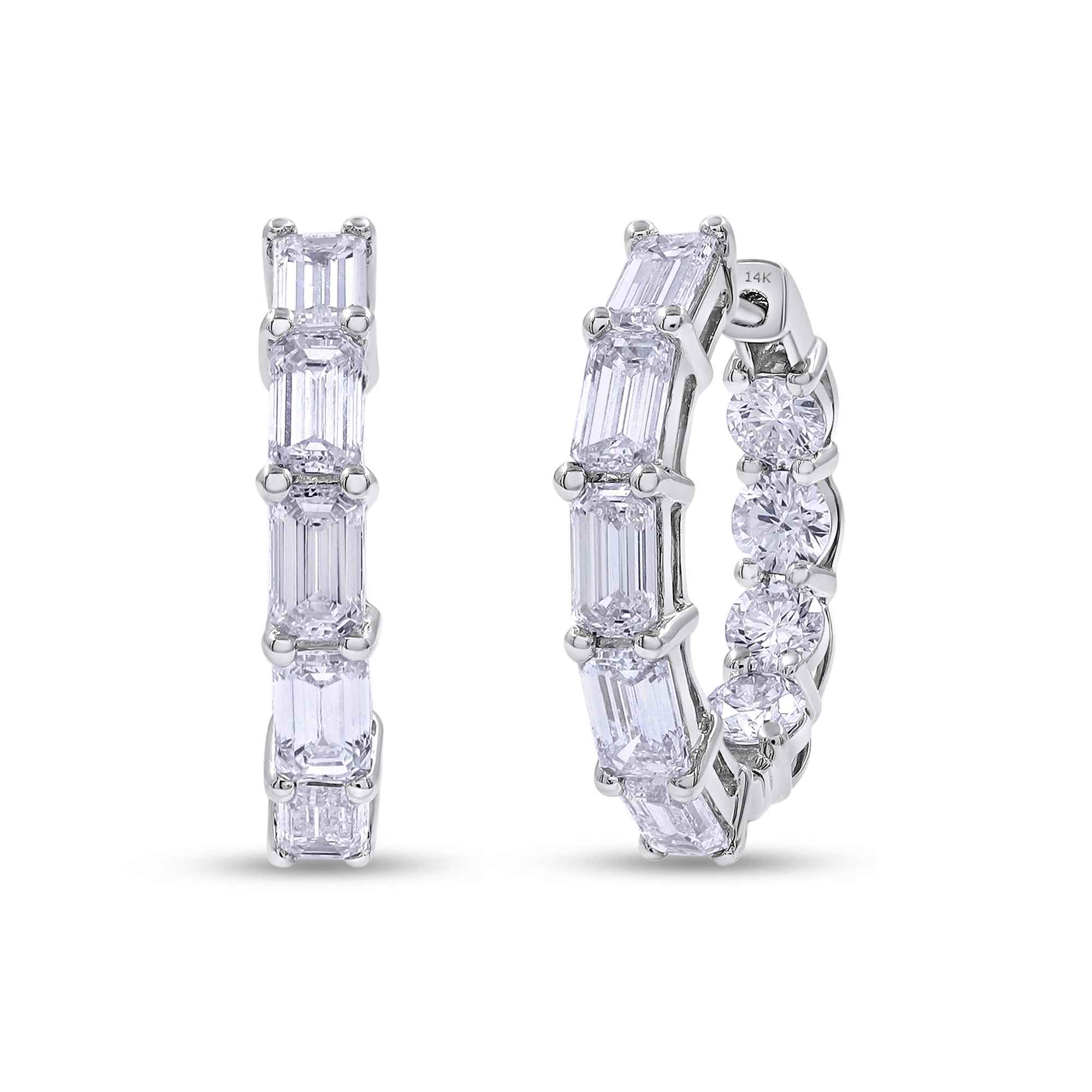 Diamond hoop earrings on a white background