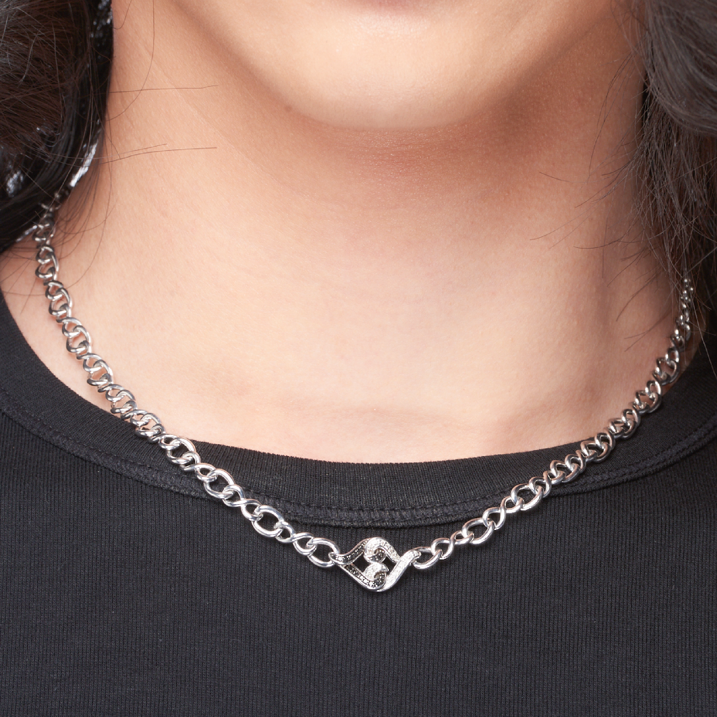 Black Sapphire Necklace | Silver Chain Necklace with Black and White Sapphires by Lolovivi