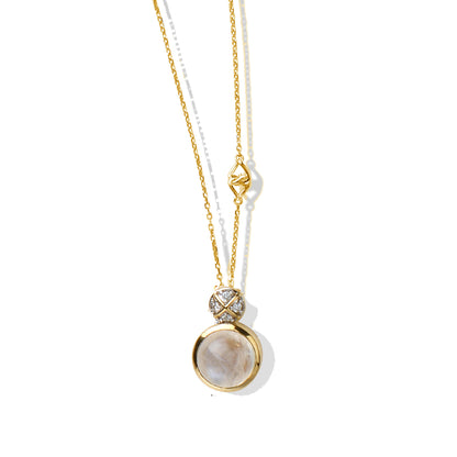 Opal Pendant Necklace | Circle Cut Opal Pendant with White Diamonds and Yellow Gold