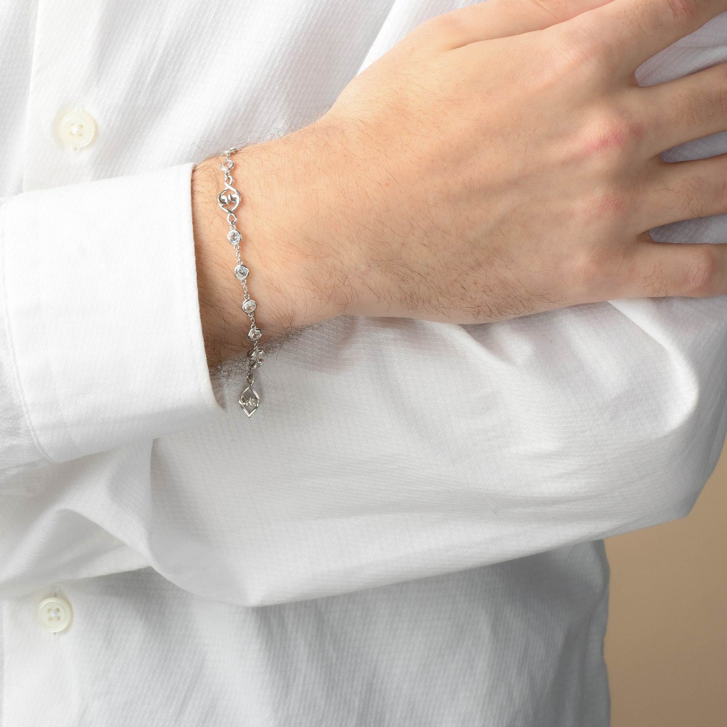Sterling Silver White Sapphire Woven Hearts Bracelet