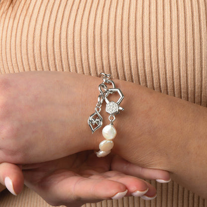 Silver Pearl Bracelet | White Sapphire and Pearl Sterling Silver Bracelet