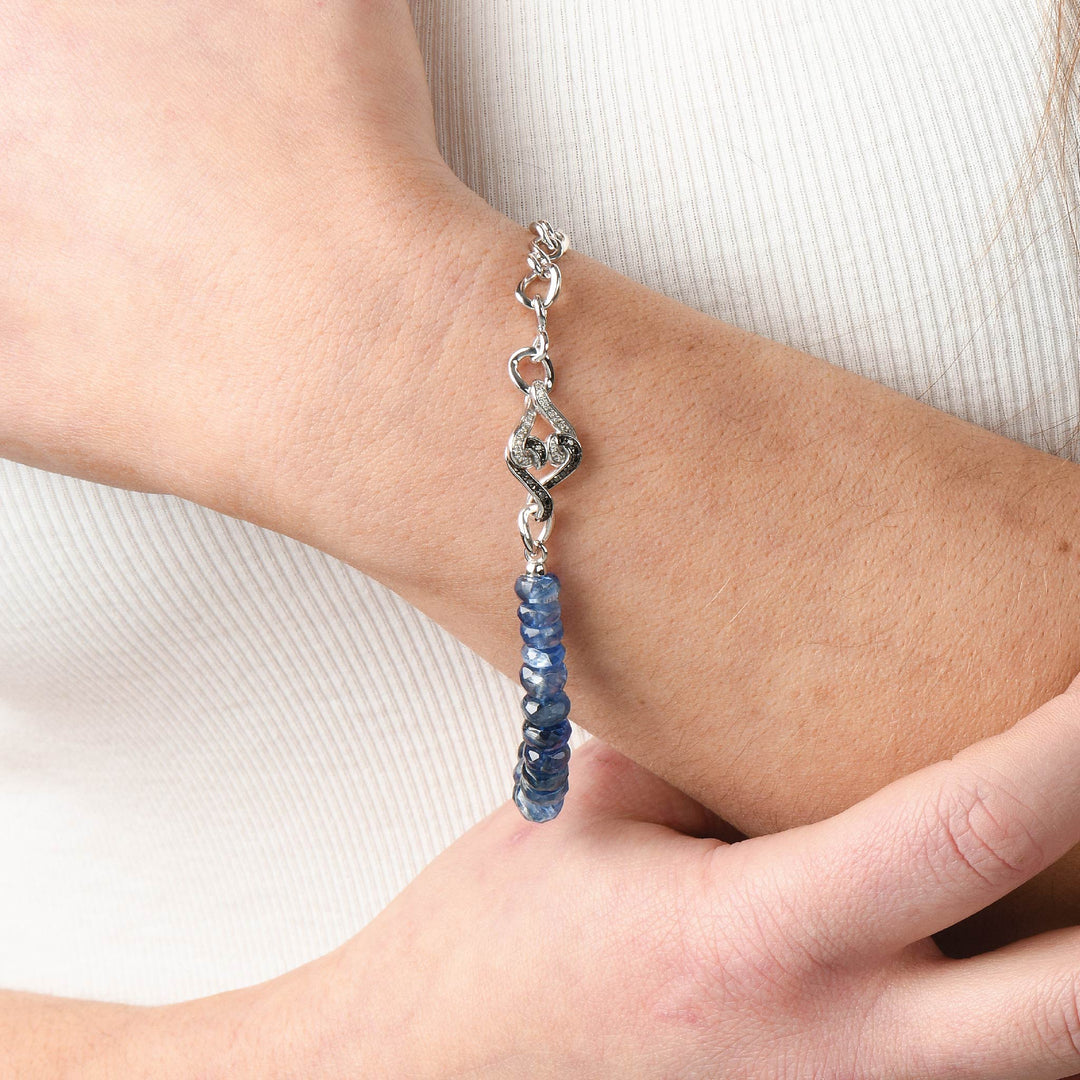 Sterling Silver Blue Kyanite Natural White & Black Diamond Bracelet