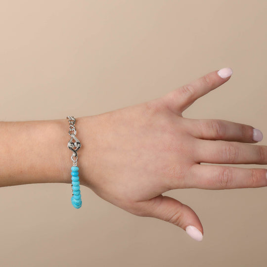 Sterling Silver Turquoise Natural White and Black Diamond Bracelet