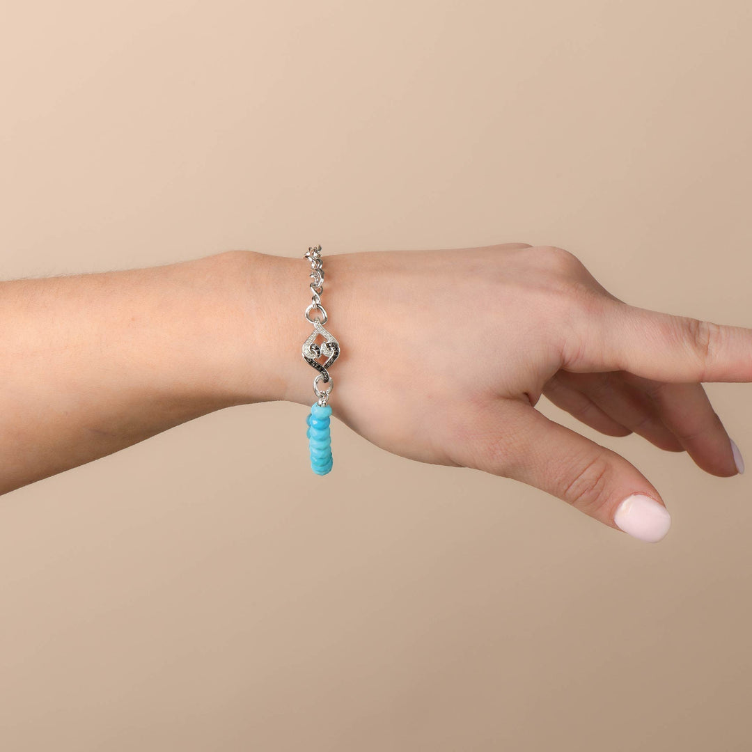 Sterling Silver Turquoise Natural White and Black Diamond Bracelet