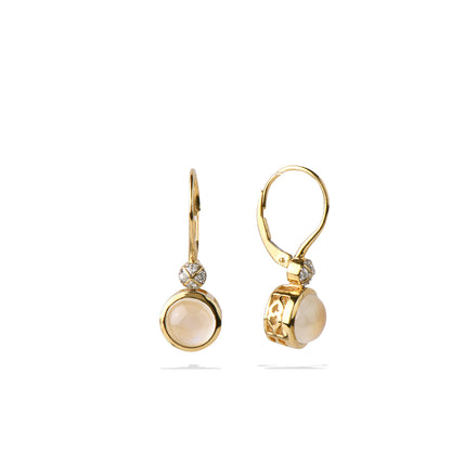 Opal Earrings | Circle Cut Opal Yellow Gold Earrings with Natural White Diamonds