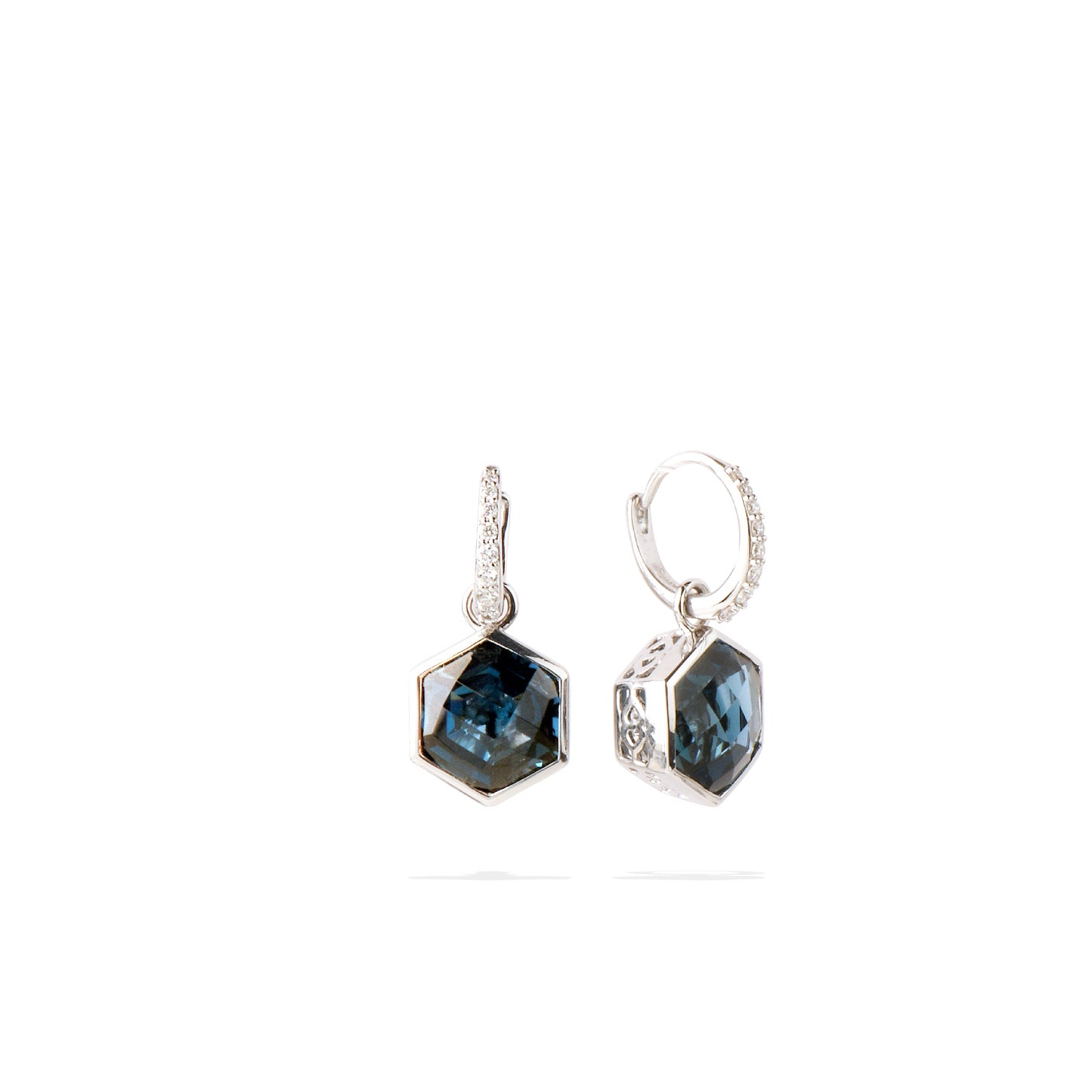 Topaz Earrings | Hexagon-Cut London Blue Topaz White Diamond White Gold Earrings