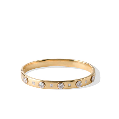 Diamond Bangle | Yellow Gold Princess White Diamond Bracelet