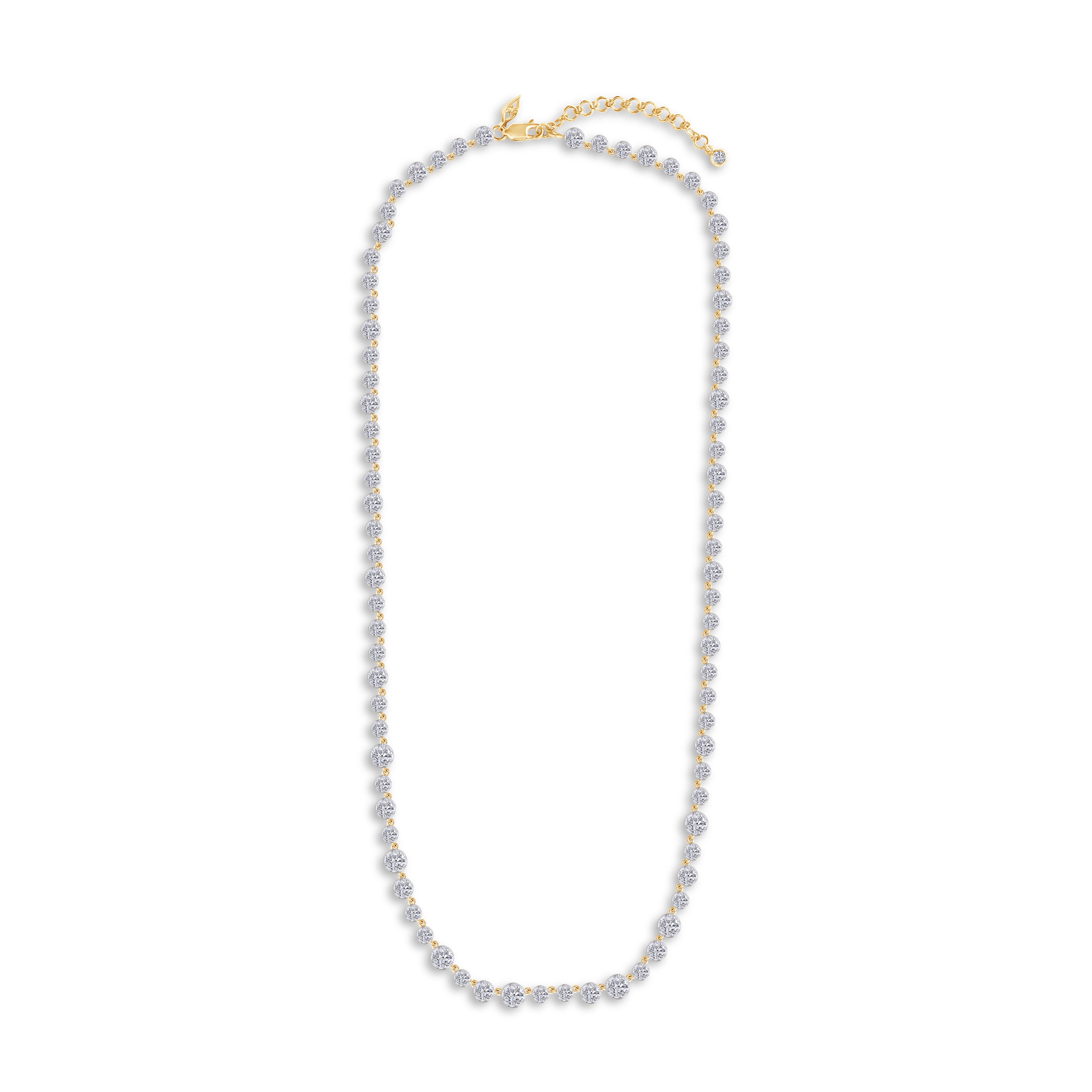 14K solid gold necklace with round diamonds and a delicate chain.