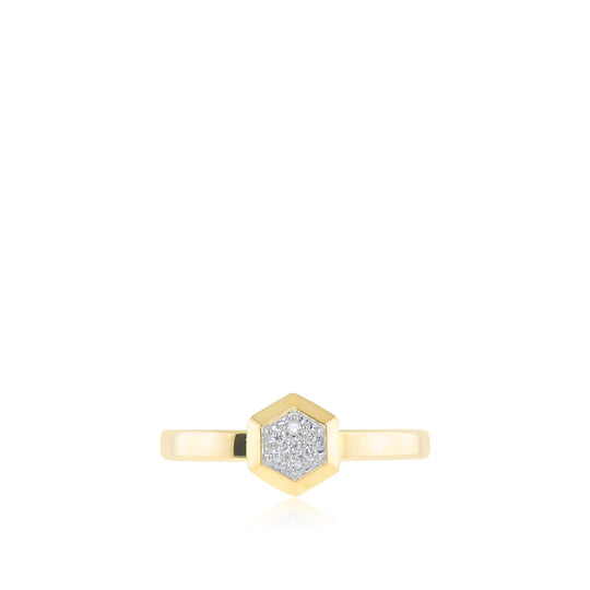 The Lennon Ring - Carat Couture Carbon Neutral Diamond Solid Yellow Gold Hexagon Ring