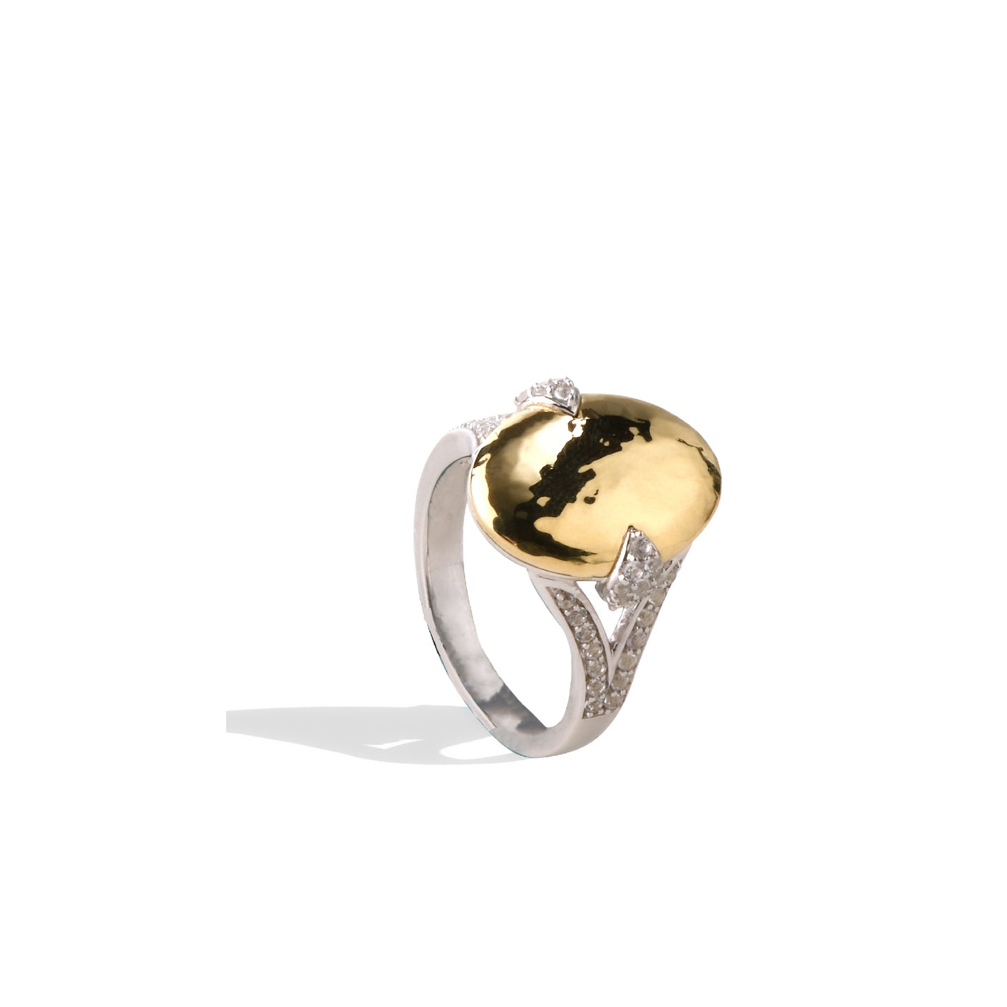 Solid Gold Sterling Silver White Sapphire Hammered Ring