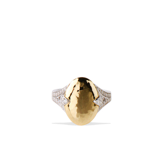 Solid Gold Sterling Silver White Sapphire Hammered Ring