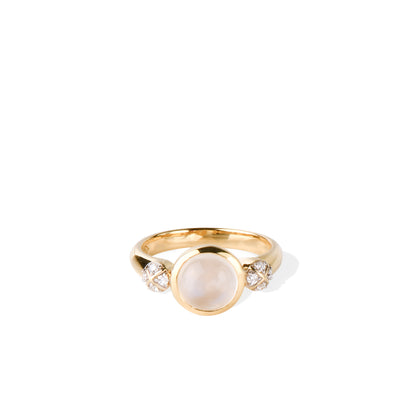 Gold Opal Ring | Circle Cut Opal White Diamond Yellow Gold Ring