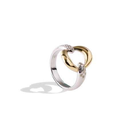 Silver Gold Ring | Sterling Silver White Sapphire Ring with Yellow Gold Knocker
