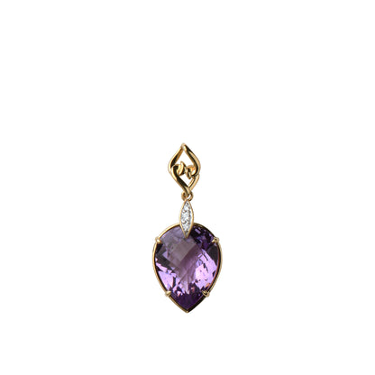 Amethyst Pendant Necklace | Pear-Shaped Amethyst Pendant Necklace with White Diamonds and Yellow Gold