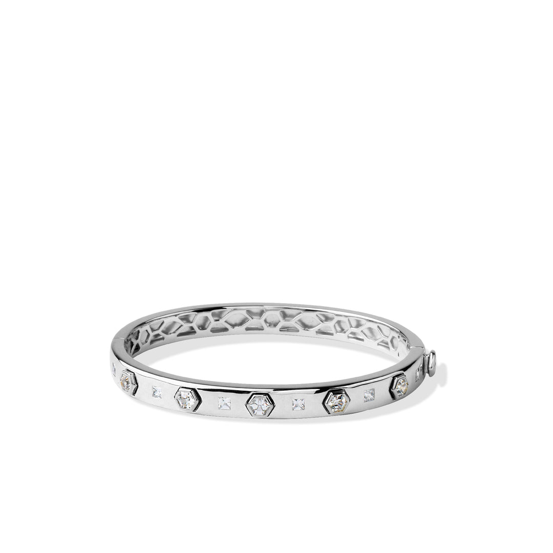 Sterling Silver White Sapphire Modern Love Bangle Bracelet