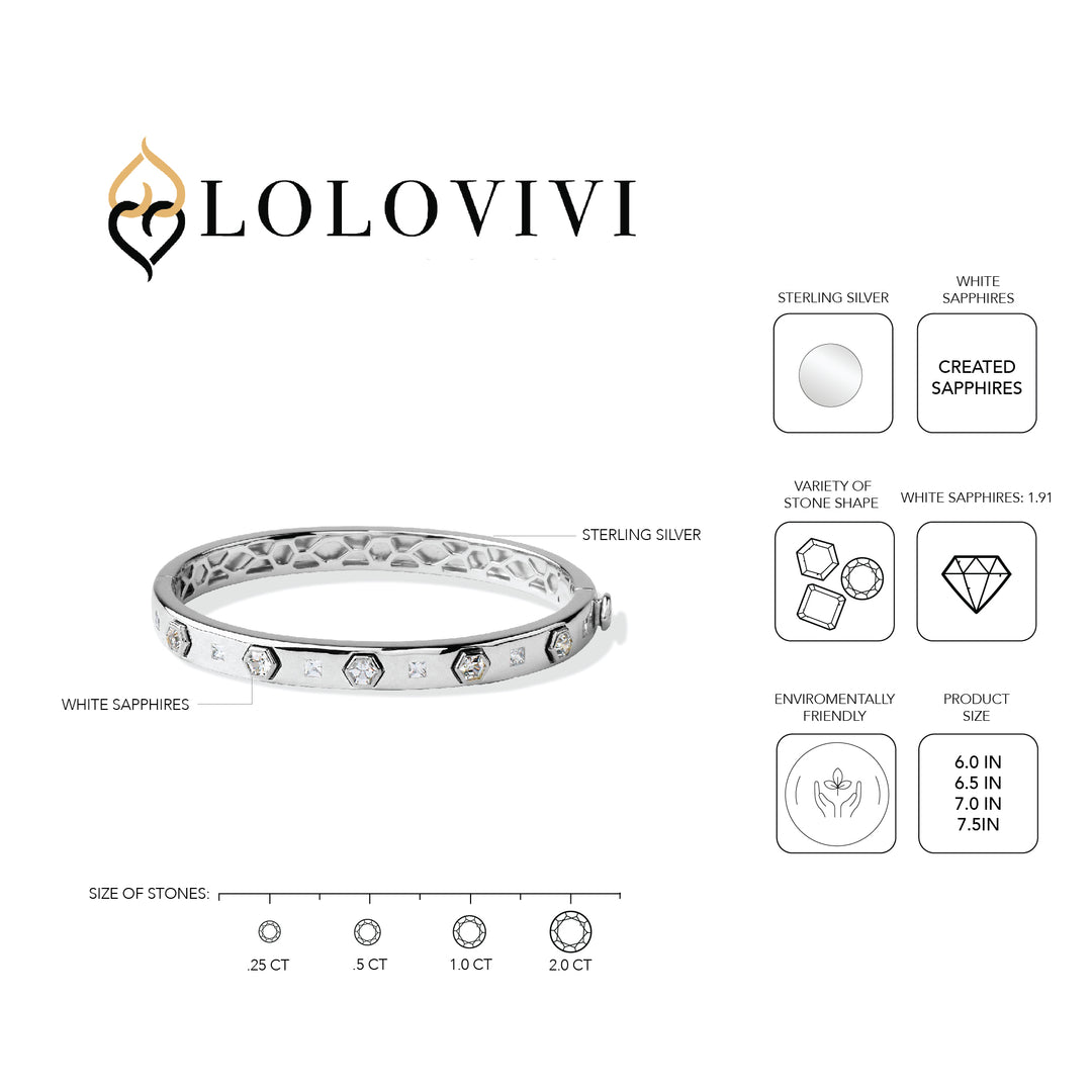 Sterling Silver Bangle Bracelet | Silver Bangle with Hexagon White Sapphires